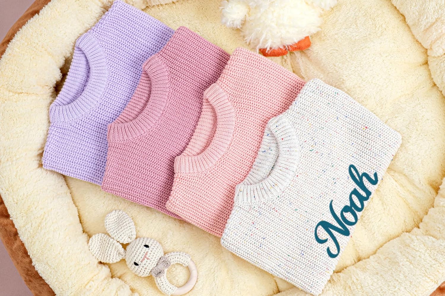 Personalized Embroidered Baby Sweater with Name - Long Sleeved Round Neck Pullover, Suitable for Infants and Young Children