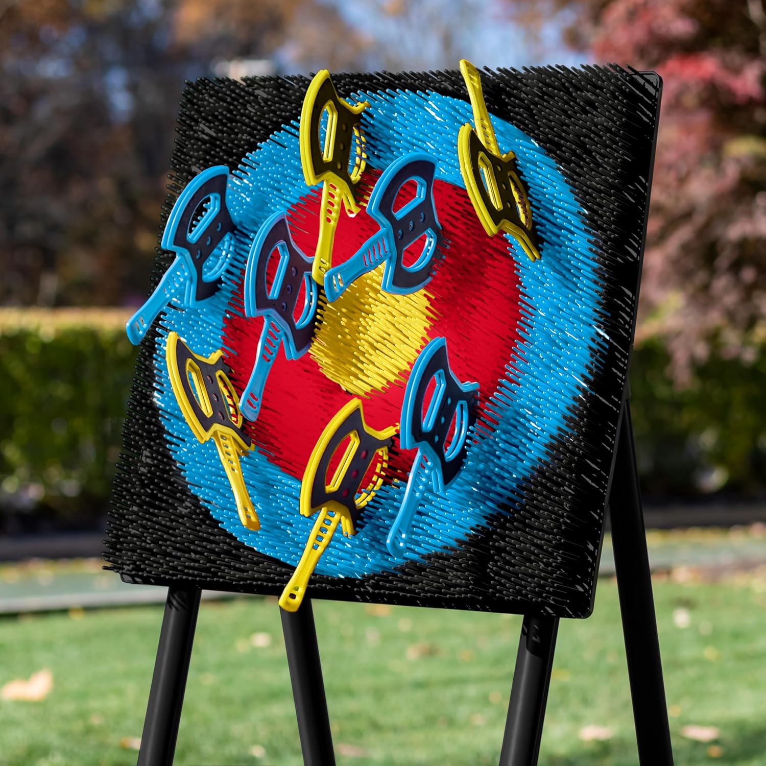 EastPoint Axe Throwing Game Set - 5 ft Tall, Pack of 8 Axes - Unique Bristle Target for Yard Games - Foam Throwing Axes for Safe Lawn Games - Sturdy Alloy Steel Frame for Axe Throwing