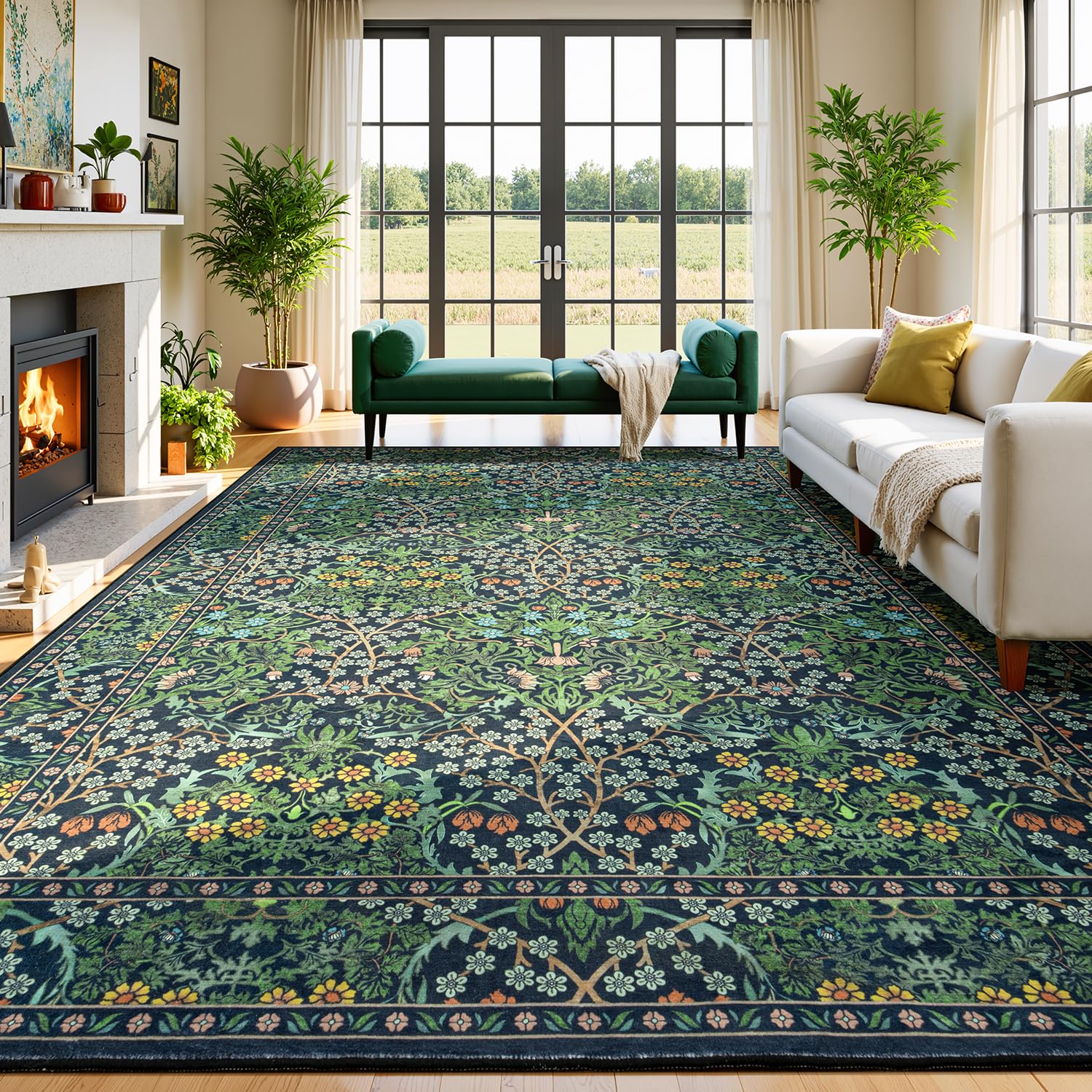 Lessymo Floral Forest Green 8x10 Rug