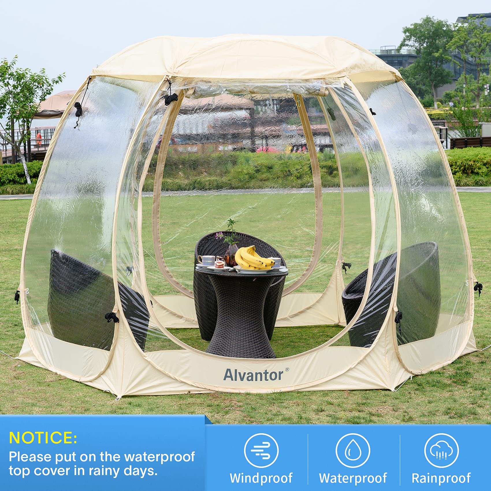 Alvantor Bubble Tent Screen House Room Camping Tent Canopy Gazebos 4-6 Person for Patios, Large Oversize Weather Pod, Premium Greenhouse Instant Pop Up Tent, Cold Protection Beige 10'×10'