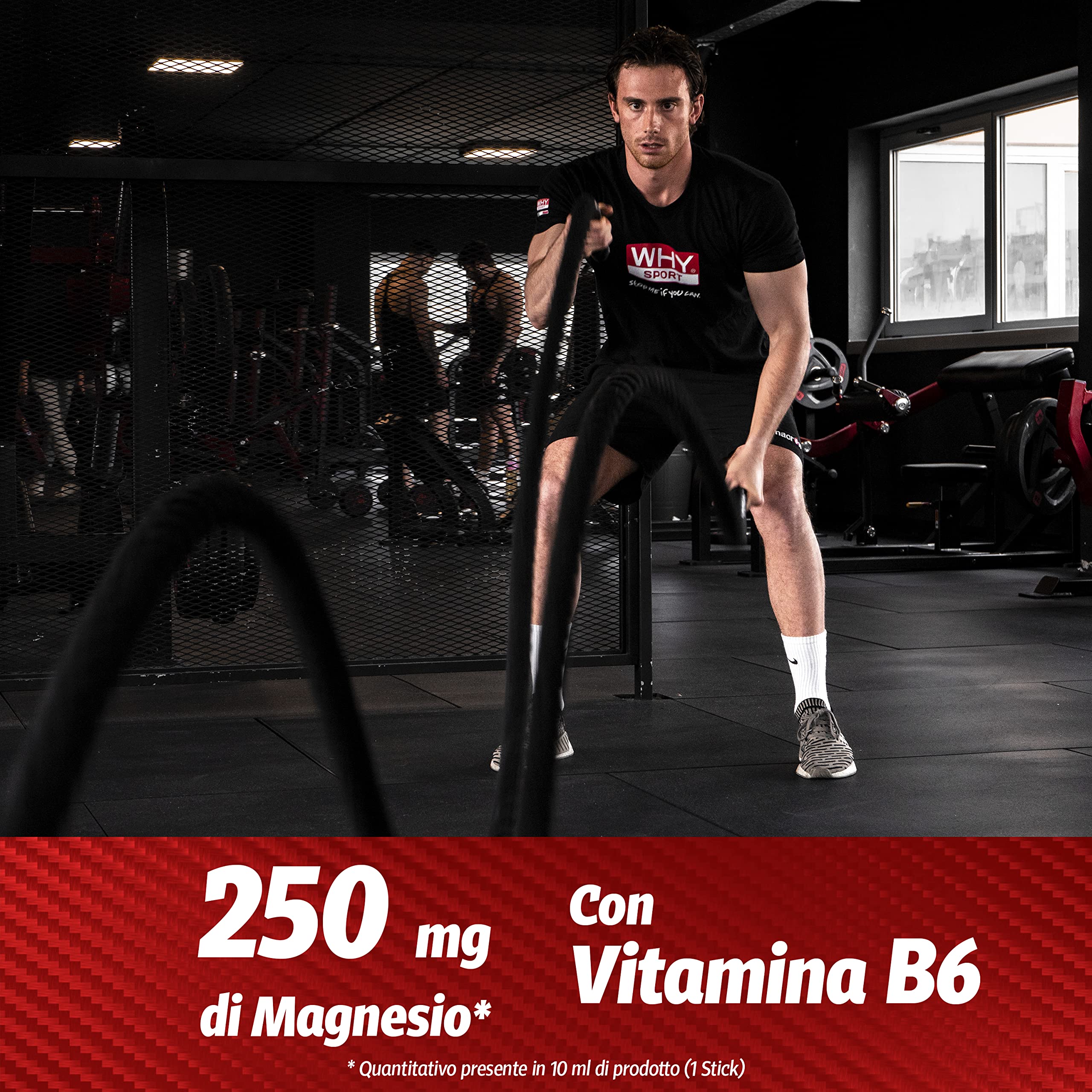 WHY SPORT Magnesio 250 - Integratore Alimentare Sali Minerali e Vitamina B6 Senza Glutine - Gusto Arancia Rossa – Box da 60 Stick – 10 ml