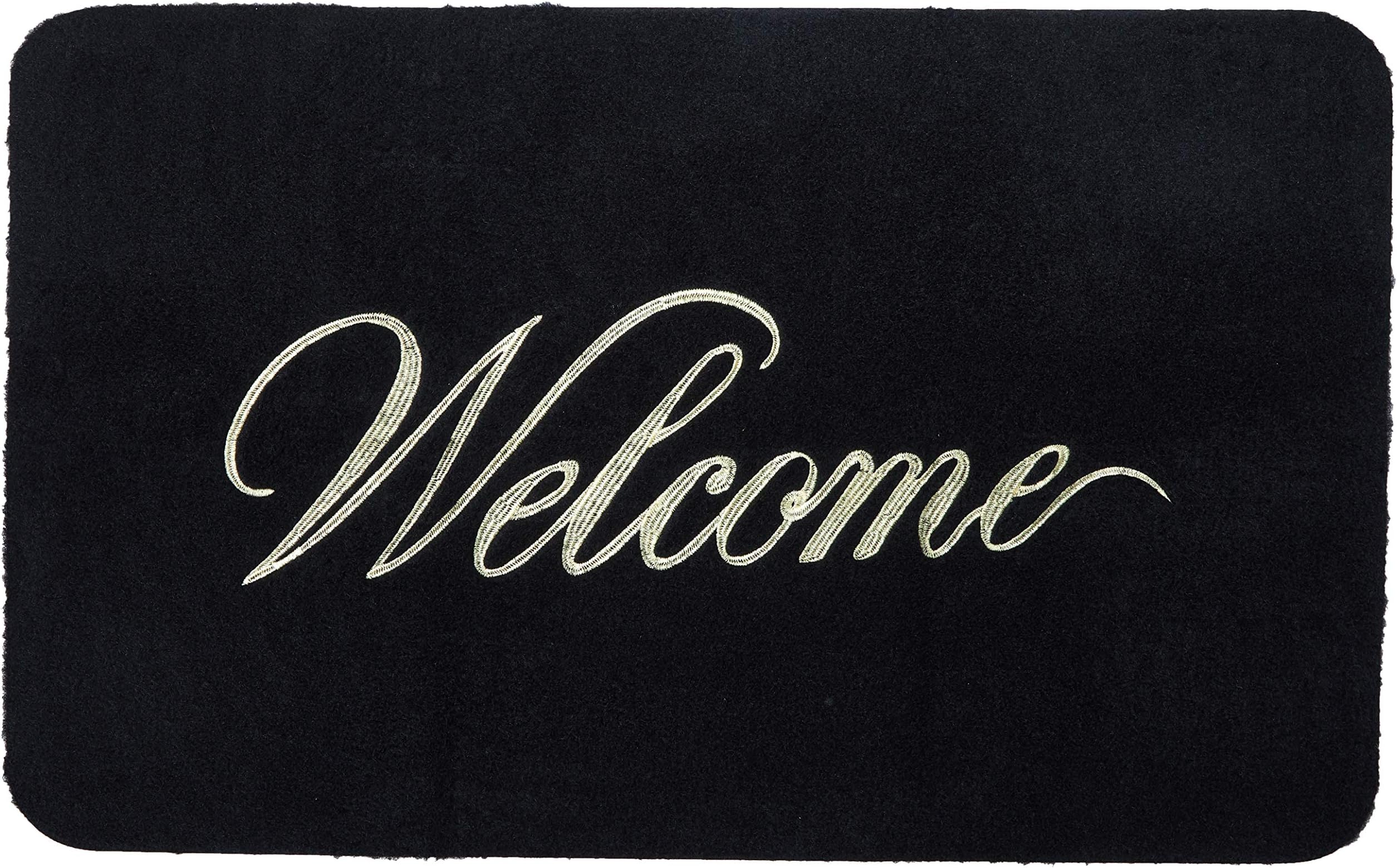 GRECUTE Front Doormat Welcome Scraper Entrance Door Mat 18''x30''(black)