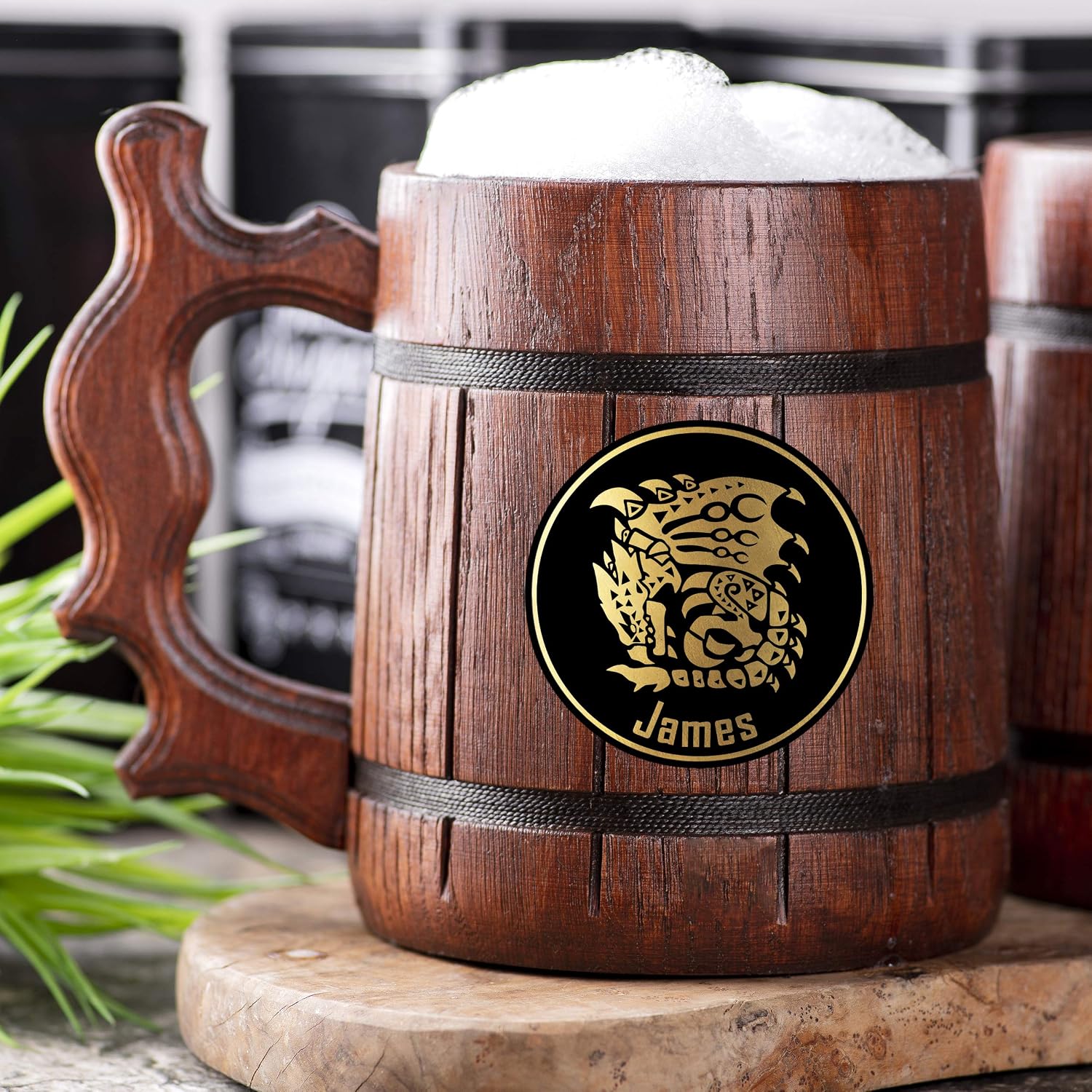 MHW Rathalos Wooden Beer Mug - Personalized Gamer Tankard - 0.6L / 22 oz Beer Stein - Gift For Him