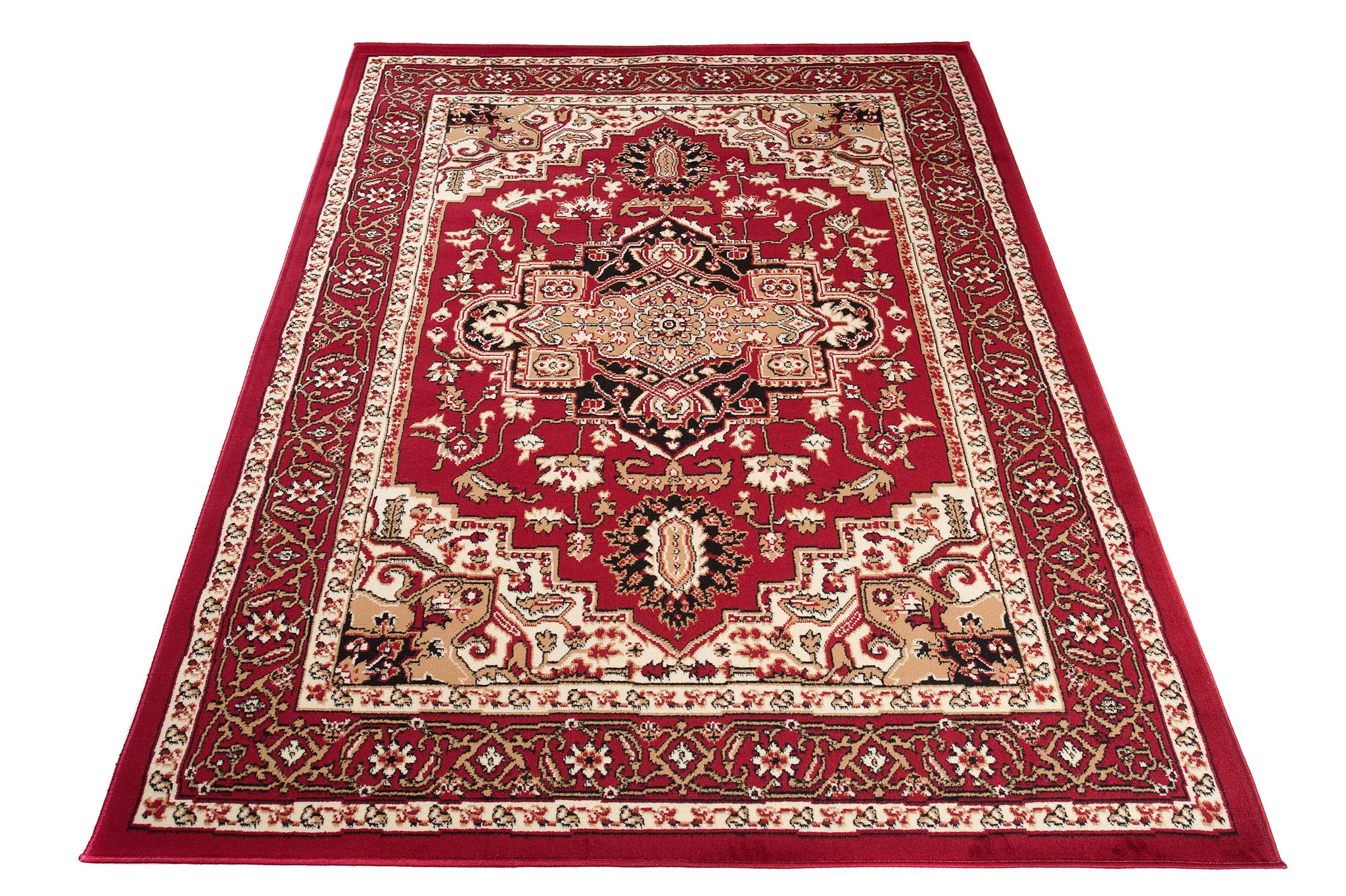 Carpeto Grand Tapis Couloir 200x300cm Rouge Classique Traditionnel Doux | Tapis pour Entrée Cuisine Bureau Salon Chambre Salle à Manger Chauffage au Sol Facile D'entretien Résistant aux Détergents