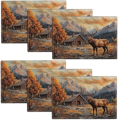 Miniatura 22 de Juego de 6 manteles individuales de flores amarillas de granja, manteles individuales rústicos florales, manteles individuales de primavera lavables