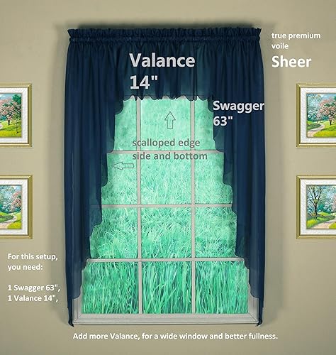 Miniatura 6 de Today's Curtain Emelia - Par de festones de gasa originales de 38 pulgadas, azul marino, 60 pulgadas de ancho x 38 pulgadas de largo