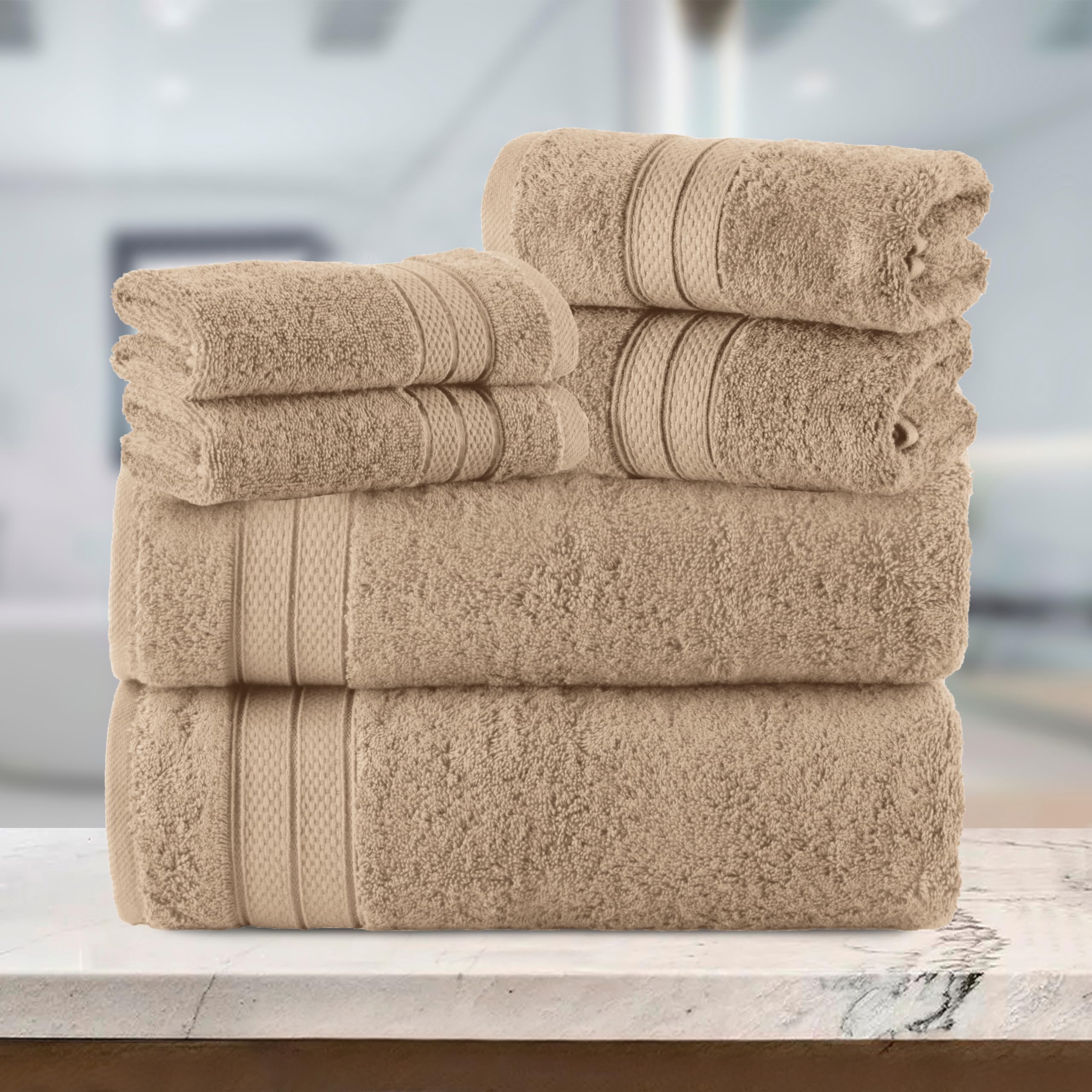 Elegant Comfort Set di 6 asciugamani di lusso, 100% cotone turco, morbido e di alta qualità, design popcorn a tre linee, 2 asciugamani da bagno, 2 asciugamani per le mani e 2 asciugamani, ad