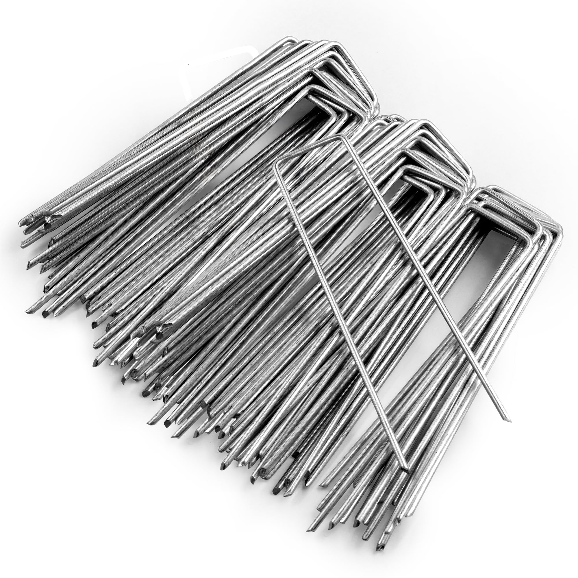 Keplin - U-Shaped Metal Garden Pegs - 15cm Heavy-Duty Stakes - Galvanized Rust-Resistant Pins - Sharp Beveled Ends for Easy Ground Insertion -Secure Landscape (100 Pack)
