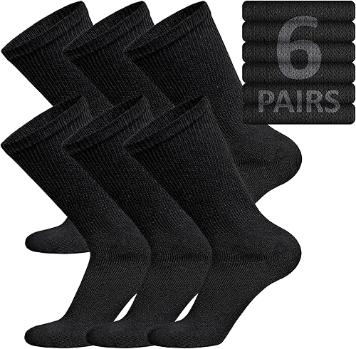 6 pares de calcetines de algodón para diabéticos no vinculantes para neuropatía (negro, se adapta a zapatos de hombre talla 12-14.5)