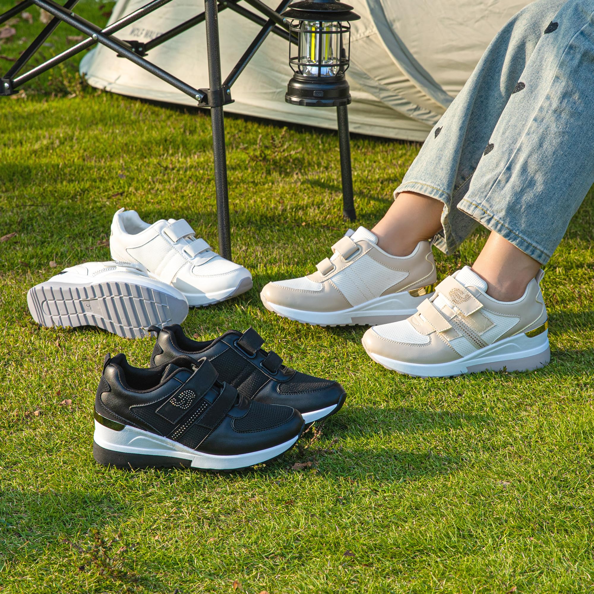 JOMIX Damen Sneaker Air Laufschuhe Dämpfung Atmungsaktiv Leichtes Klettverschluss Sportschuhe Turnschuhe Laufschuhe Bequem Trainers Outdoor
