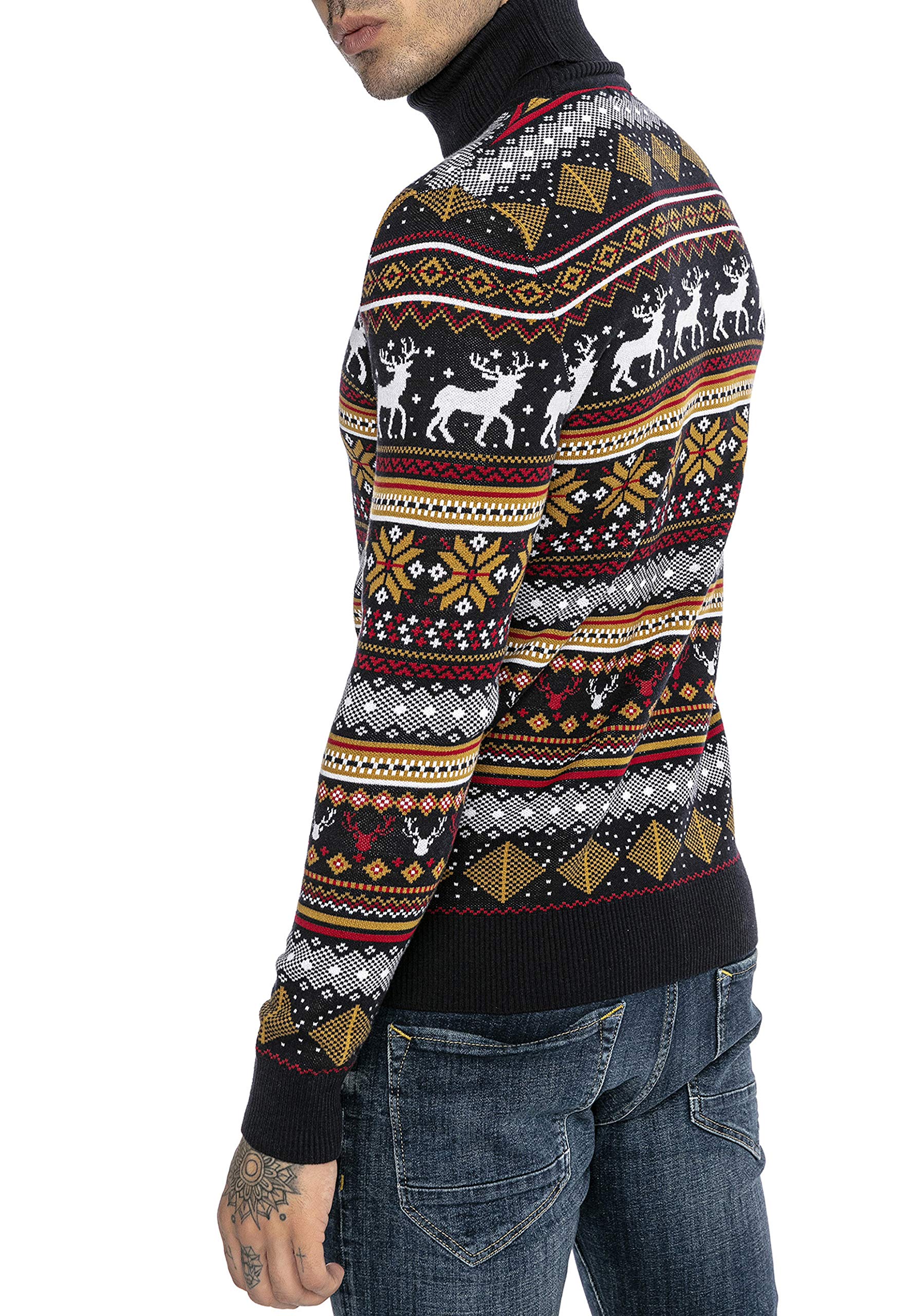 RED BRIDGE Maglione da Uomo Stile Norvegese Pullover con Collo Alto in Cotone Slim Fit