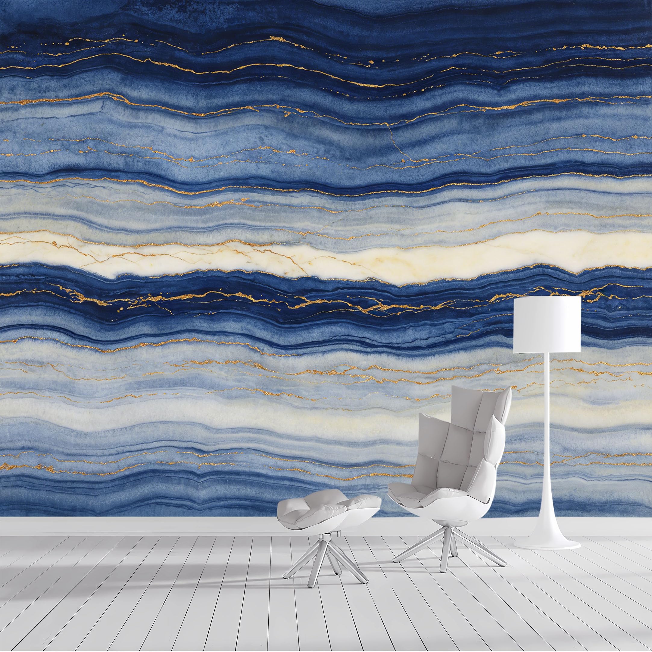 Custom Size Wall Mural Blue Agate Marble Abstract Watercolor Gold Vein SelfAdhesive Wall Fabric Removable Peel and Stick Wallpaper Wall Decor for Living Room Bedroom Bathroom