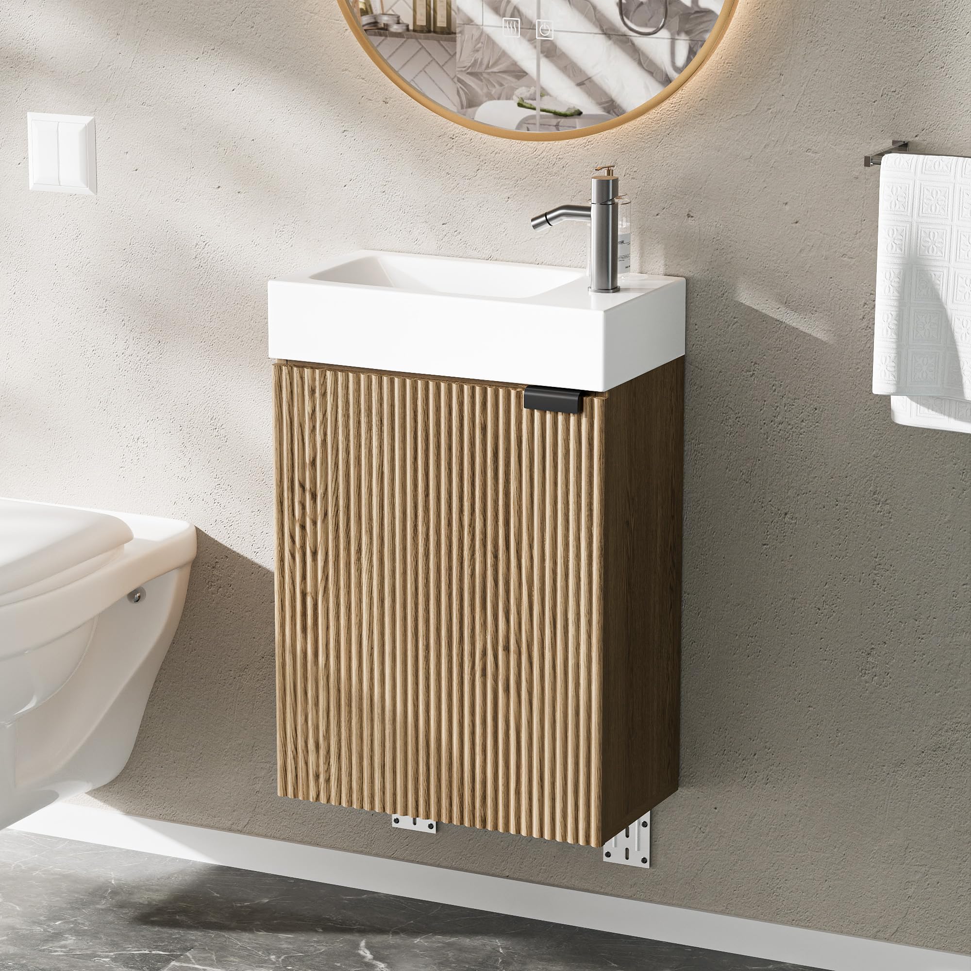 Meuble sous Lavabo Meuble de Rangement pour Salle de Bain Petit Lavabo, Armoire de Salle de Bain, sans robinetterie (Bois Naturel, 40x22x58cm)