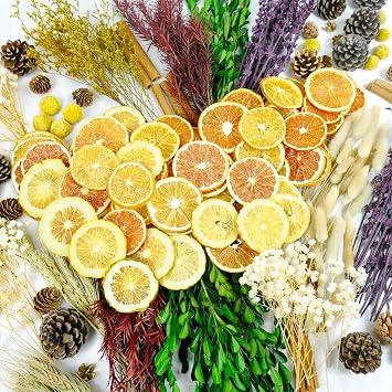 105 PCS DIY Dried Flowers & Fruit Kit, Dried Flowers for Crafts, 15 Types Natural Mixed Lavender and Scented Orange Slices, Perfect for Home Decor, Wedding & Party Arrangement, Wreath, Garland