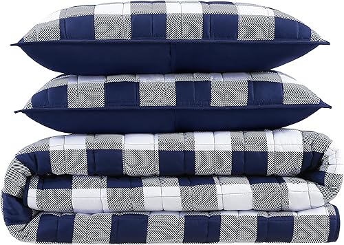 Miniatura 9 de Serta Simply Comfort Alex Soft Modern - Juego de edredón de 3 piezas a cuadros con funda de almohada para todas las estaciones, matrimonialqueen,