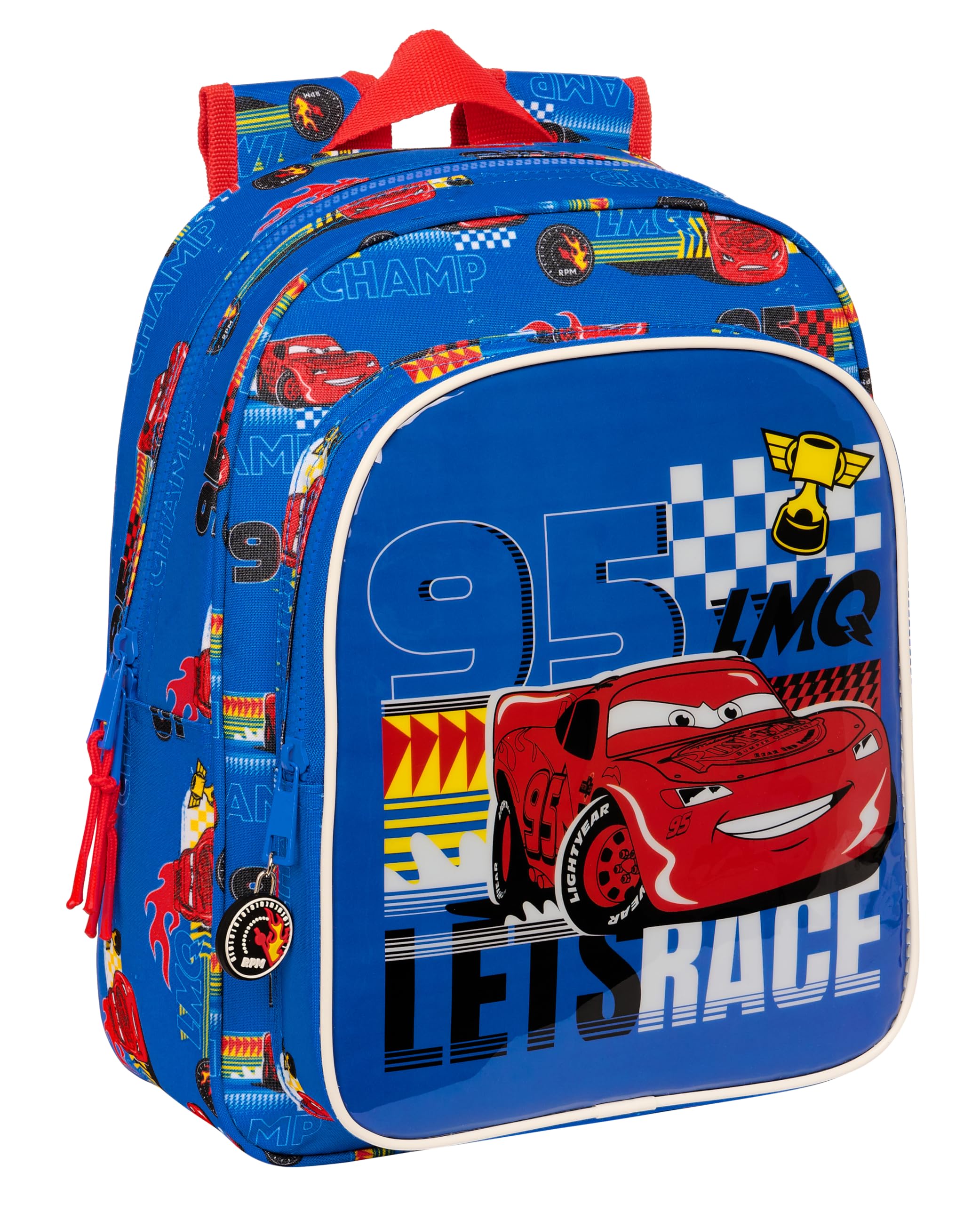 Safta CARS RACE READY - Mochila Escolar Infantil, Ideal para Niños de Diferentes Edades, Cómoda y Versátil, Calidad y Resistencia, 27x10x33 cm, Color Azul Eléctrico