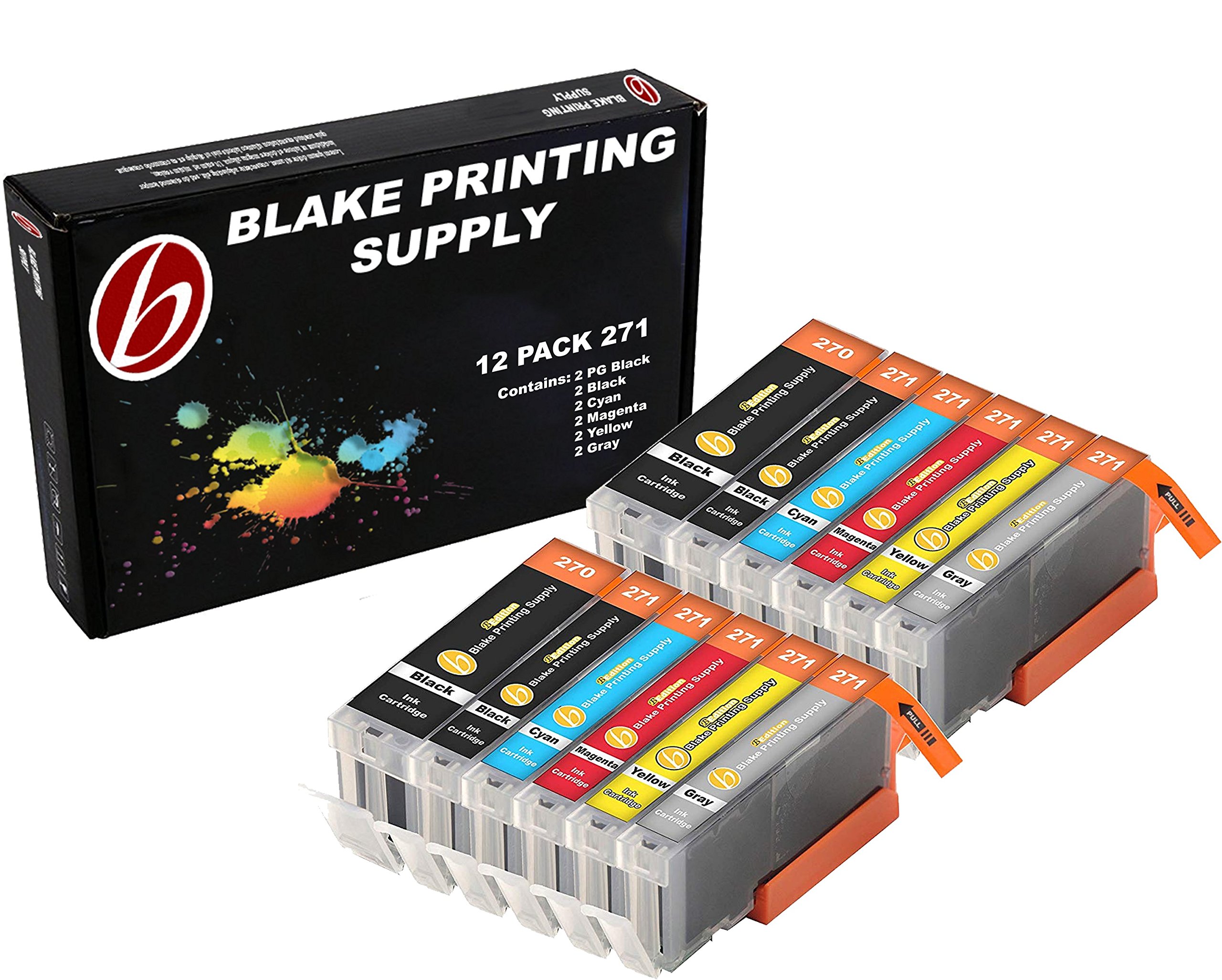 12 Pack WITH GRAY B-Edition Ink Cartridges for CLI-271 PGI-270 PIXMA MG7720 TS8020 TS9020 (2 of each color) by Blake Printing Supply