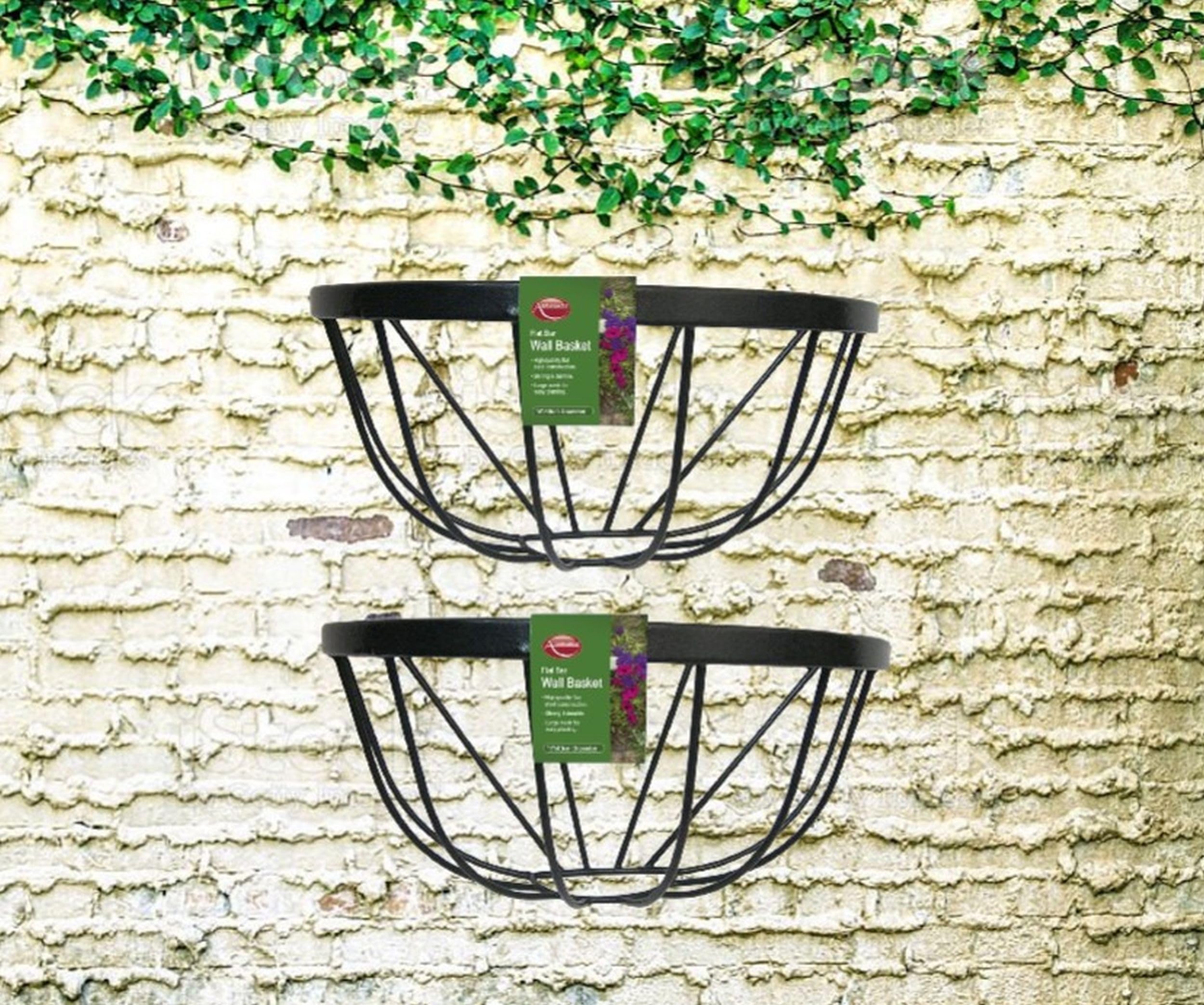 2 x Garden Wall Trough Planter 16 Inch Wrought Iron Wall Mounted Black Flower Basket