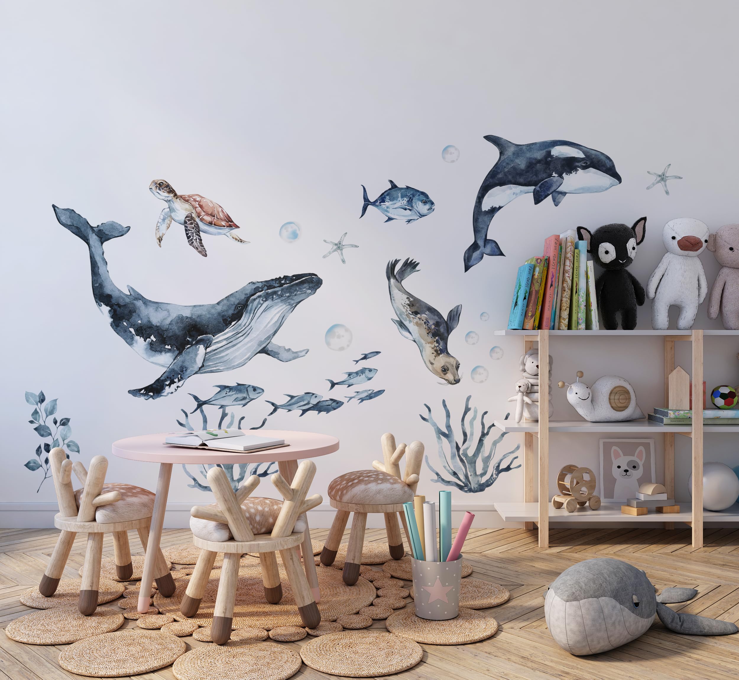 Autocollants muraux animaux marins aquarelle pour chambre enfant