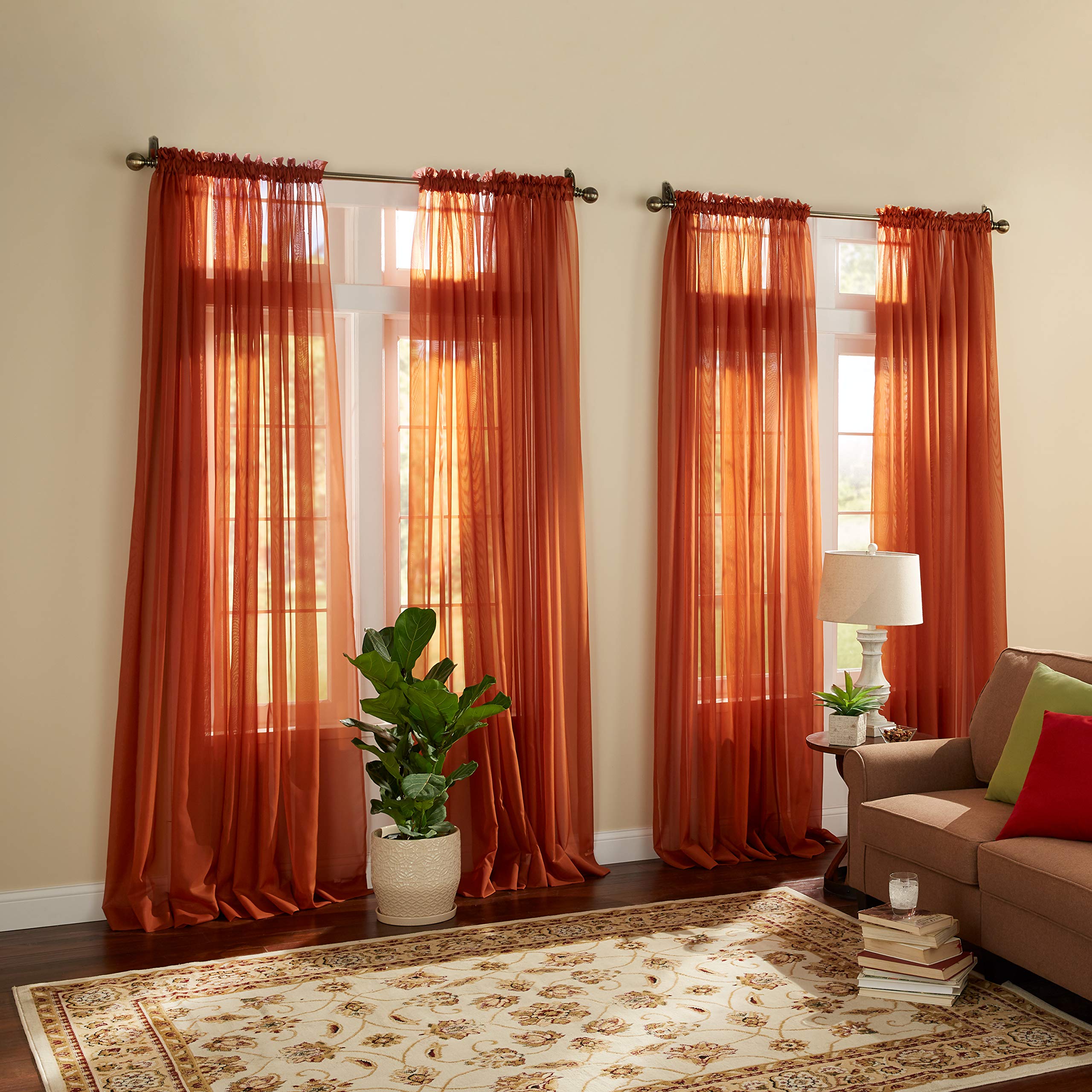 BrylaneHome BH Studio Sheer Voile Grommet Panel - 56" W 95" L, Autumn Leaves