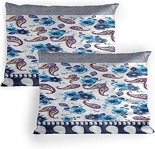 Ambesonne Paisley Pillow Sham Set of 2, Watercolor Spring Petals and Oriental Motifs Pattern, Quality Microfiber Bedding Item for All Seasons, 30