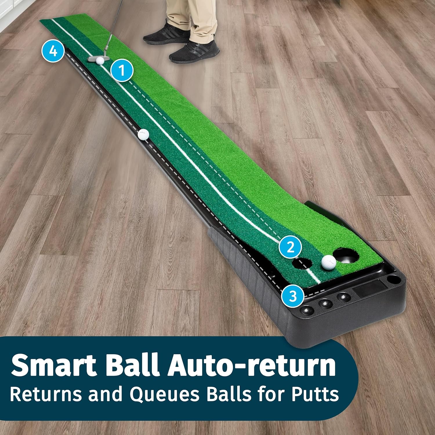 Abco Tech Indoor Golf Putting Green - Portable Mat with Auto Ball Return Function - Indoor Putting Green with Ball Return - Mini Golf Practice Training Aid - Home, Office, Outdoor Use - 3 Bonus Balls