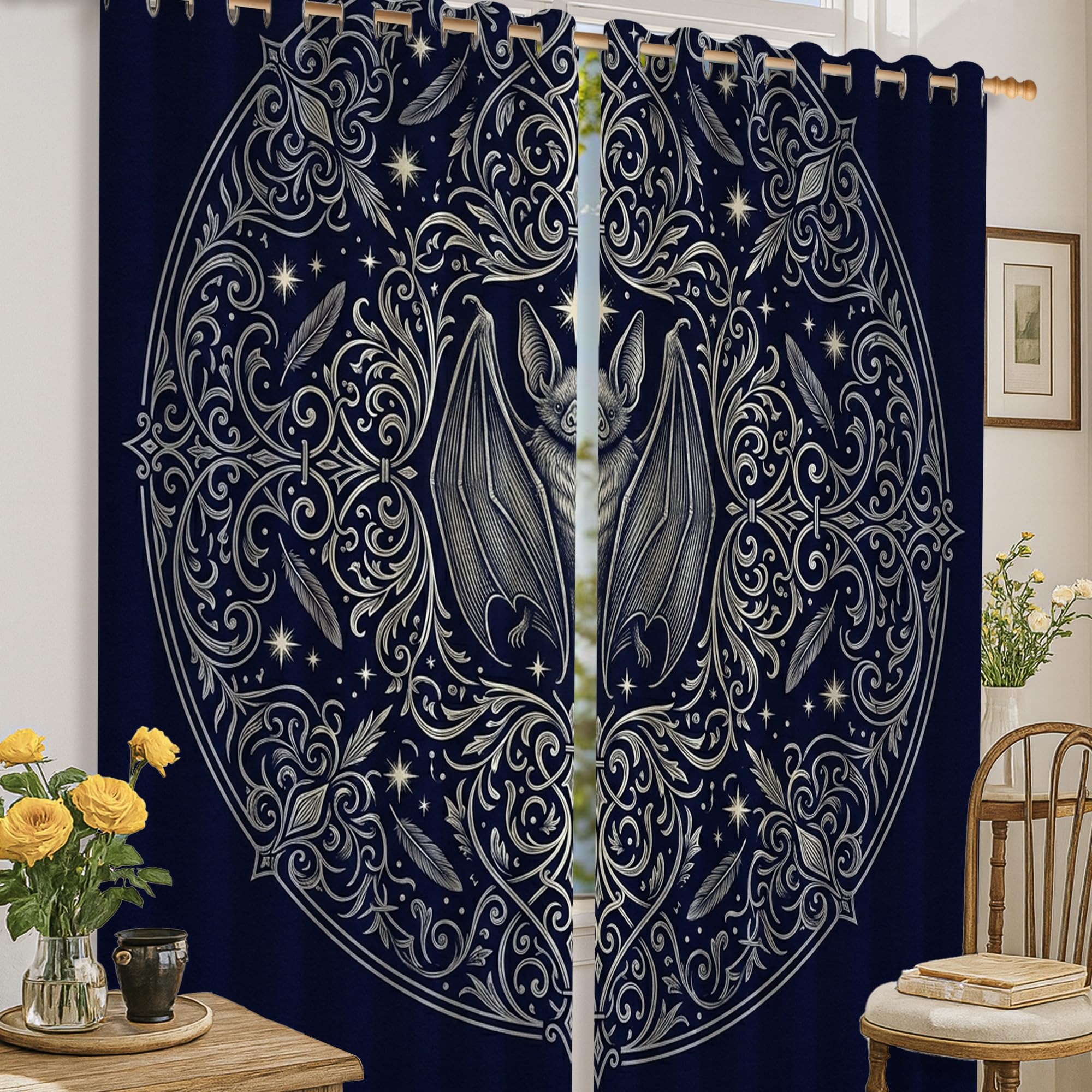 Rideaux occultants élégants bleu marine motif étoiles 132x160 cm
