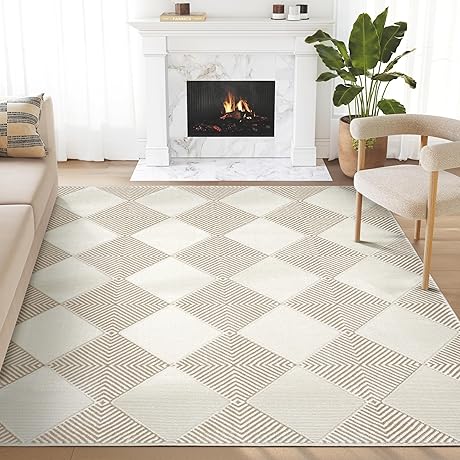 Abani Cream 4x6 Diamond Pattern Area Rug for Living Room, Bedroom