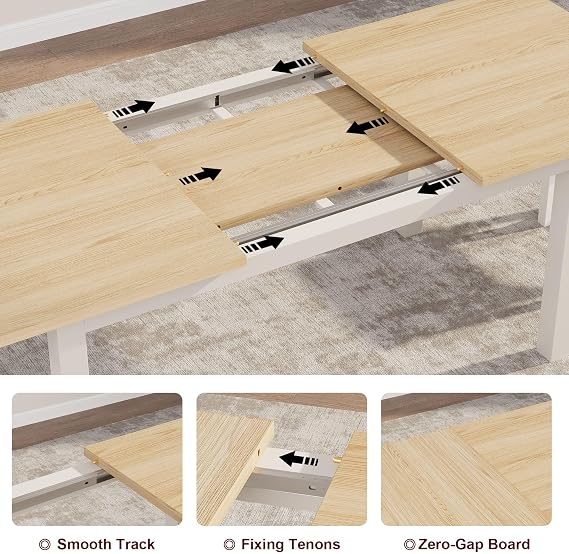 CABIHOME Dining Table for 6-8, 63 Large Extendable Dining Room Table for 6, Kitchen Table with Metal Frame & MDF Board, Wood Dinner Table for 6 - Natural Wood