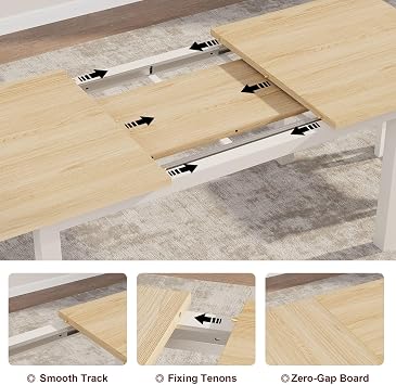 CABIHOME Dining Table for 6-8, 63 Large Extendable Dining Room Table for 6, Kitchen Table with Metal Frame & MDF Board, Wood Dinner Table for 6 - Natural Wood