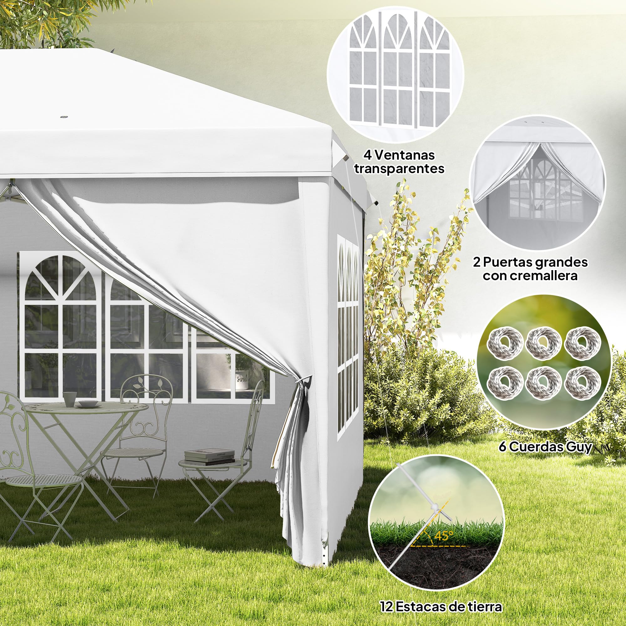 Outsunny Carpa Plegable 6x3x2,7 m con 4 Paneles 4 Ventanas 1 Bolsa Blanco | Cenador de Jardín, Gazebo Plegable, 2 Puertas con Cremallera, Anti-UV Impermeable, para Exterior Terraza Patio Playa
