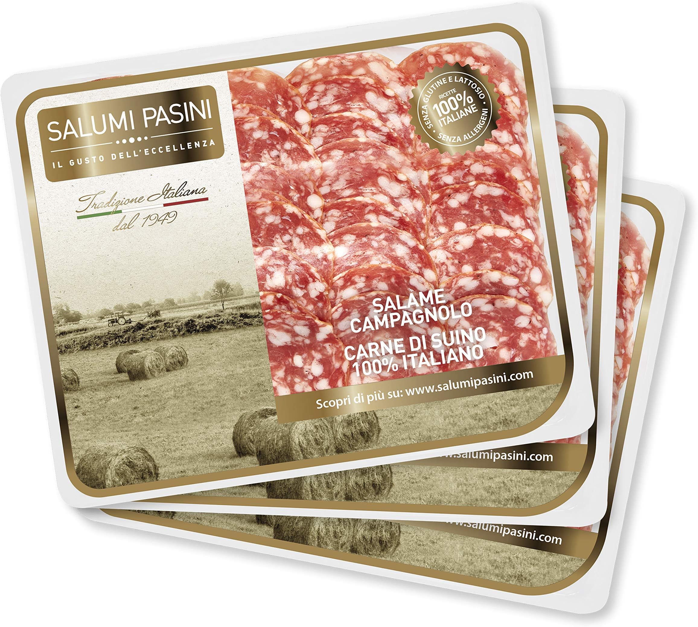 Salame Campagnolo, 3 trays of Italian pre-sliced Salami, Salumi Pasini, 70 gr each