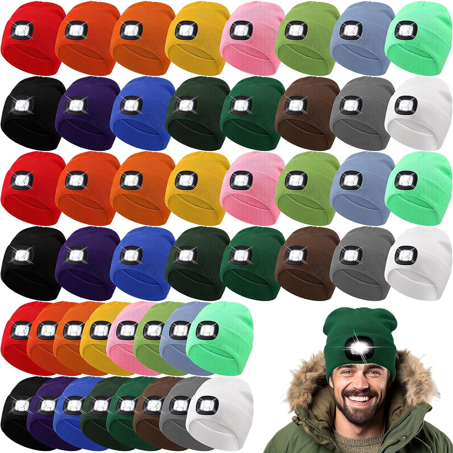 Toulite 48 Pieces LED Winter Unisex Beanie Use Rechargeable
