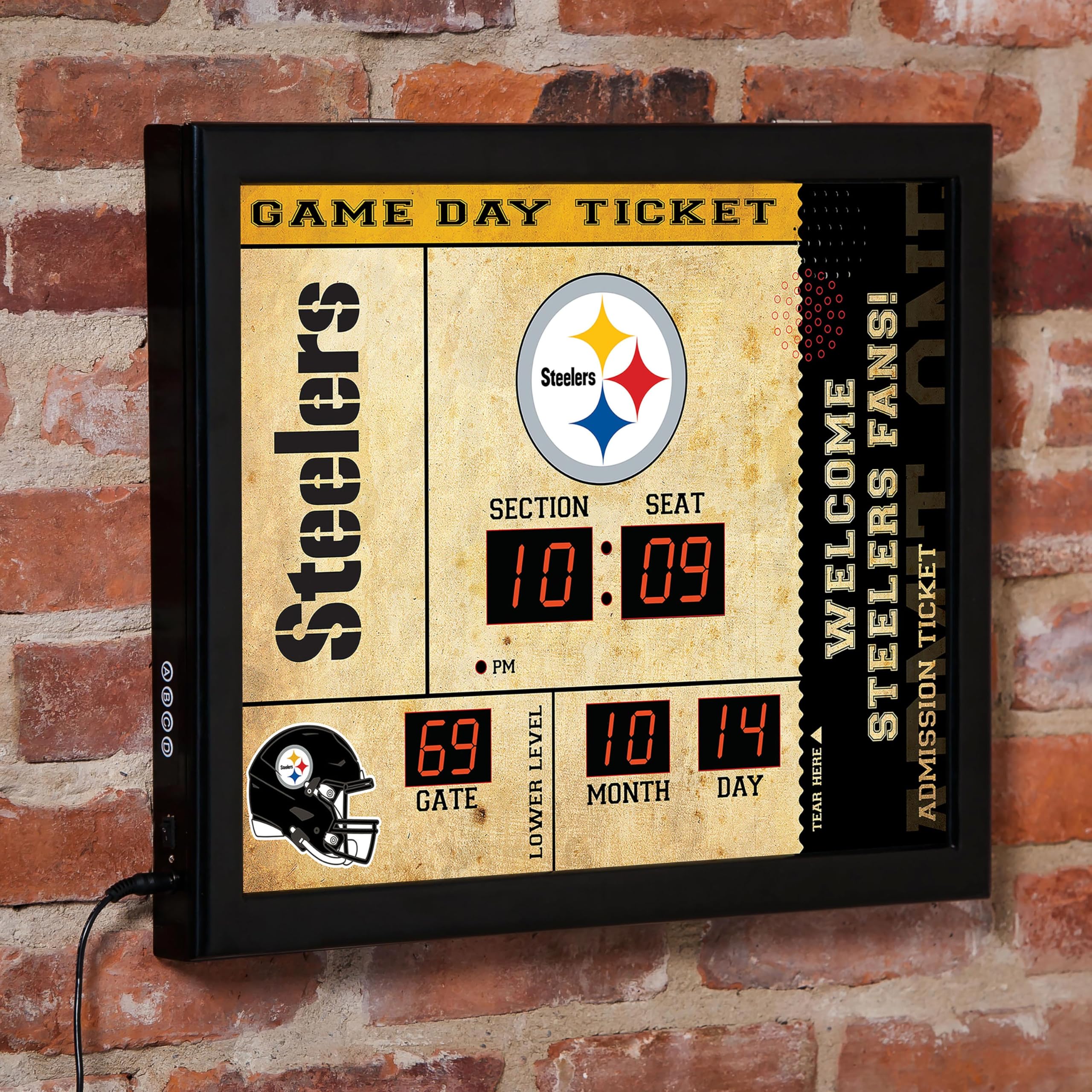 NFL Pittsburgh Steelers Scoreboard Digital Wall Clock with Bluetooth Speaker, Vintage Wall Decor for Sports Man Cave, Game Rooms, Gift for Football Fans