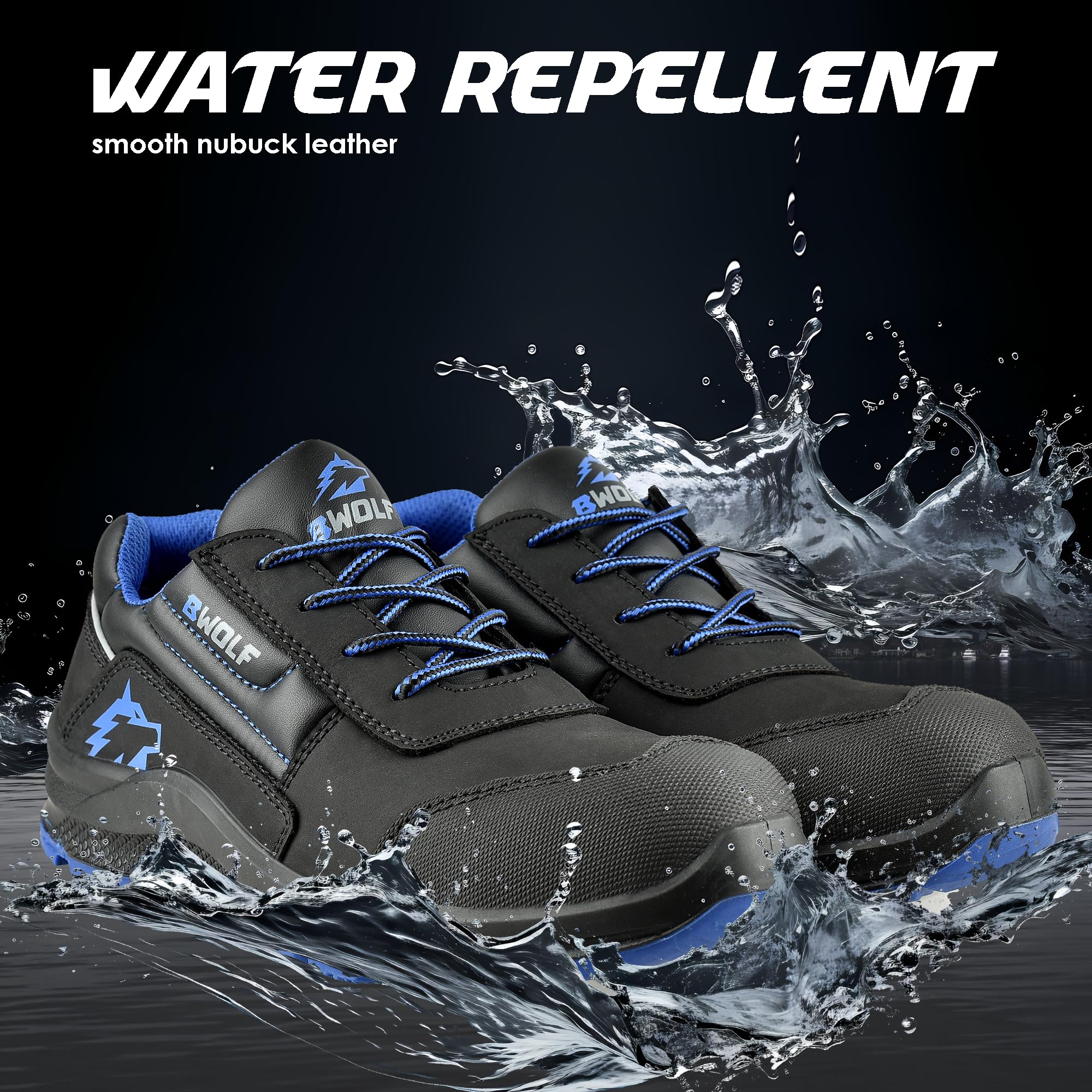 BWOLF Spire Scarpe da Lavoro da Uomo S3 Scarpe Antinfortunistiche Uomo S3 Impermeabili, Resistenti all'olio, Antiscivolo con Tecnologia 4x4 Grip con Suola Intercambiabile ergonomica, Blu/Nero, 43 EU