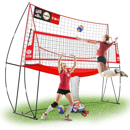 JOLORLY 2-in-1 Volleyball Practice Net Station