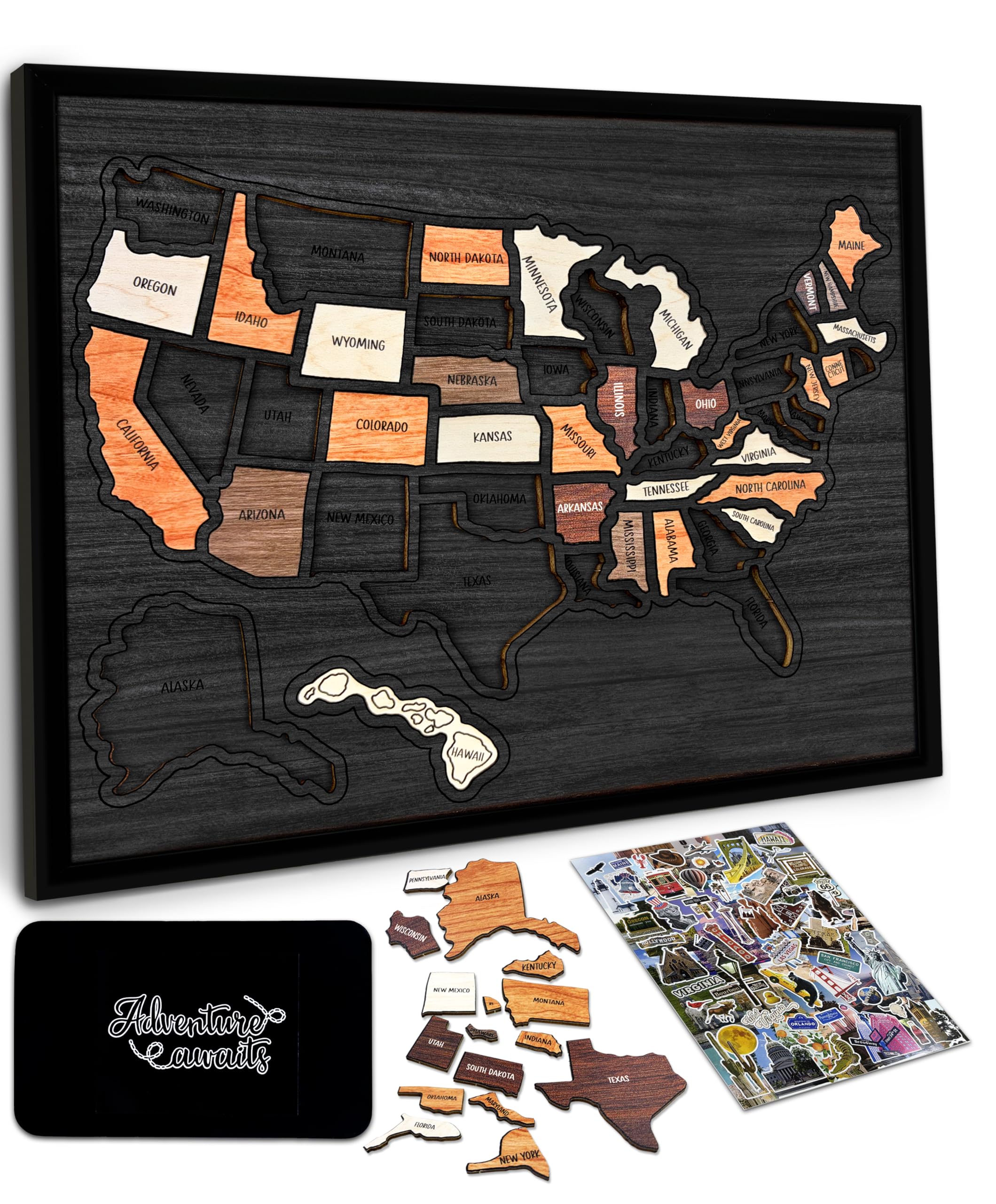 Carte de voyage USA puzzle bois flinelife, le cadeau de mariage idéal