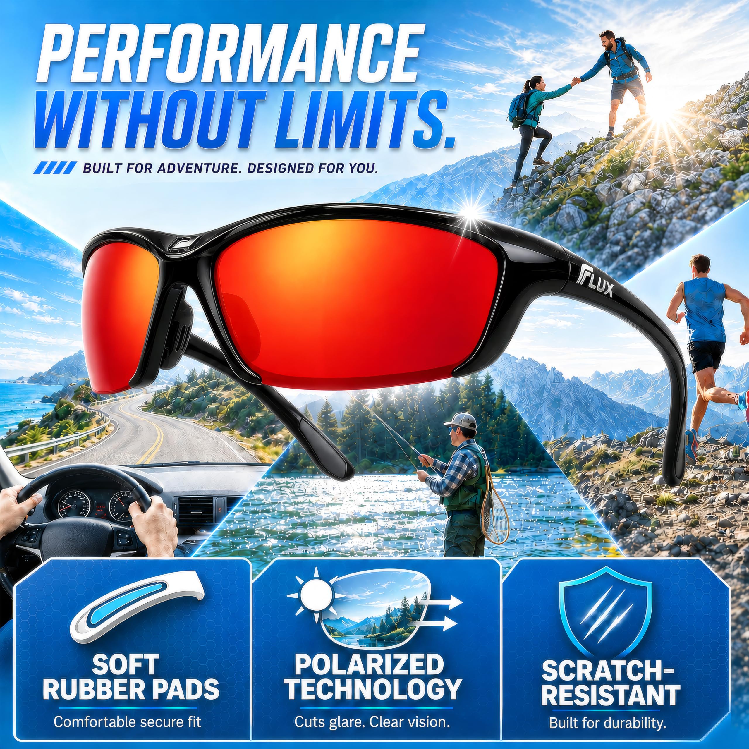 Icecube SPORTECH okulary przeciwsłoneczne dla mężczyzn i kobiet: Polaryzowana ochrona UV400, lekka rama, sportowe okulary przeciwsłoneczne do baseballu, golfa, polowania, biegania, jazdy; rower, sprzęt do wspinaczki i okulary do strzelania