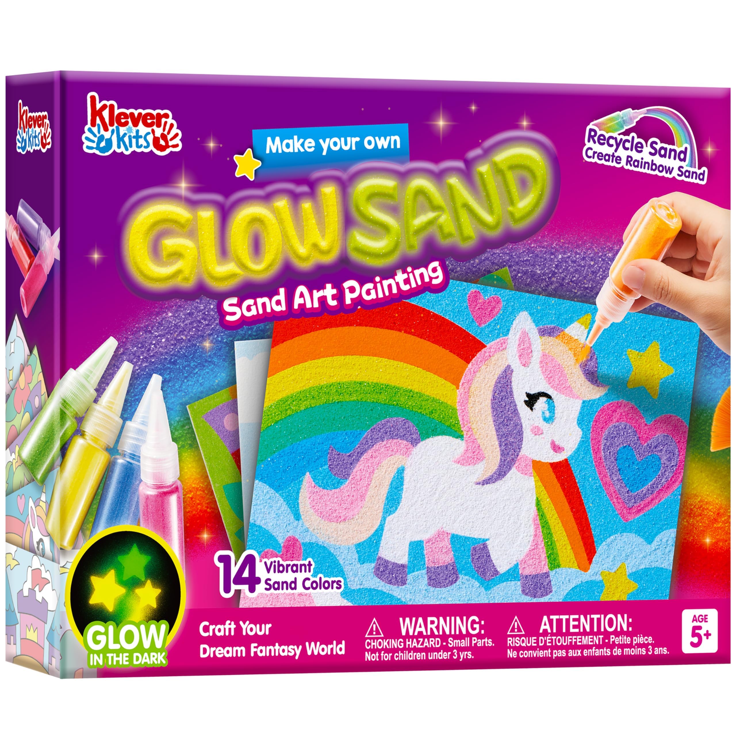 Klever Kits Sandbilder Kinder,Sandmalerei für Kinder ab 5+,Basteln Sand Bilder Meerjungfrau,Kreativ Bastelset,Sand Painting,Geburtstagsgeschenk Mädchen Glow Kunst Malerei,farbige Malerei