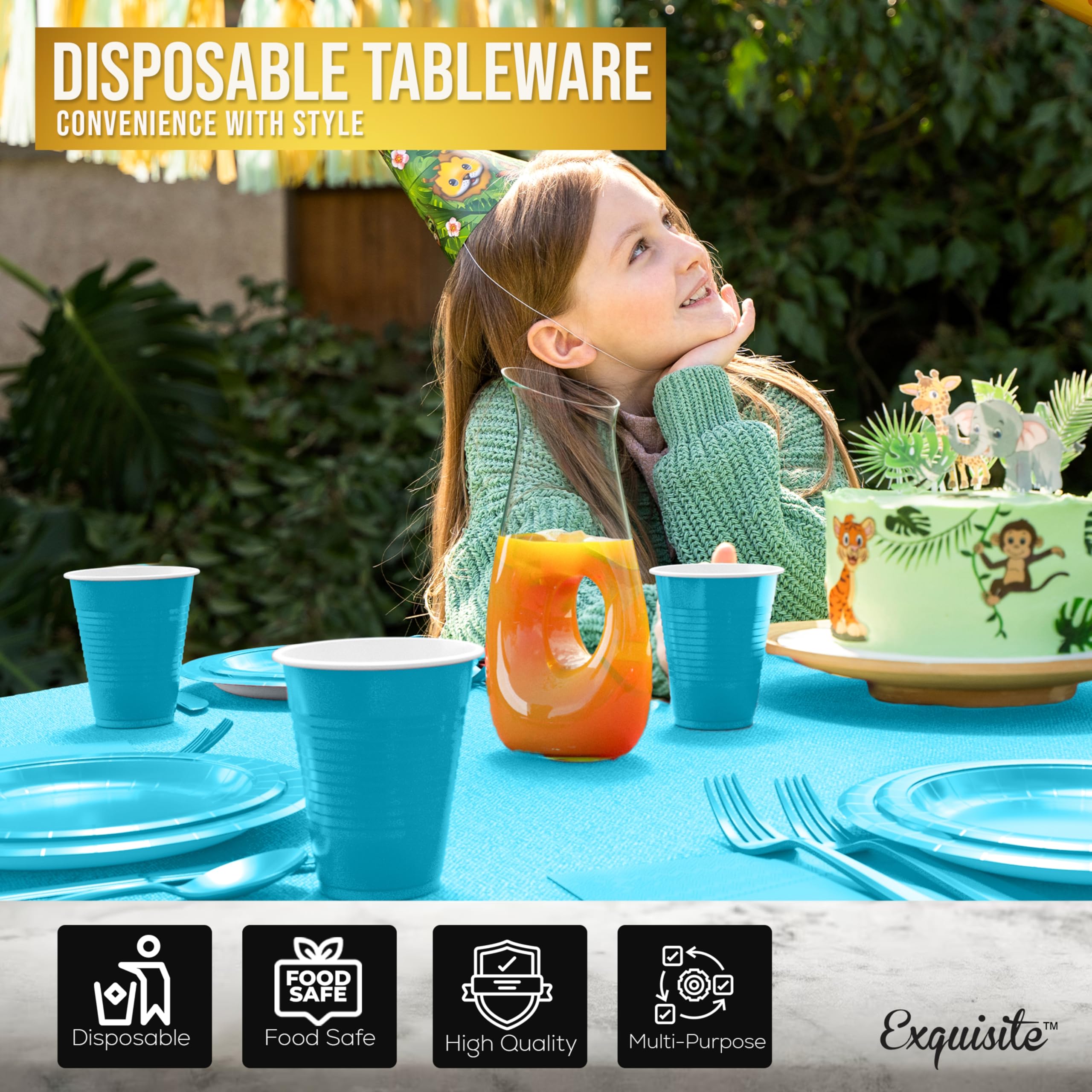 Turquoise Disposable Plates & Dinnerware Set - 222 Pcs -5 Turquoise Disposable Plates & Dinnerware Set - 222 Pcs -5