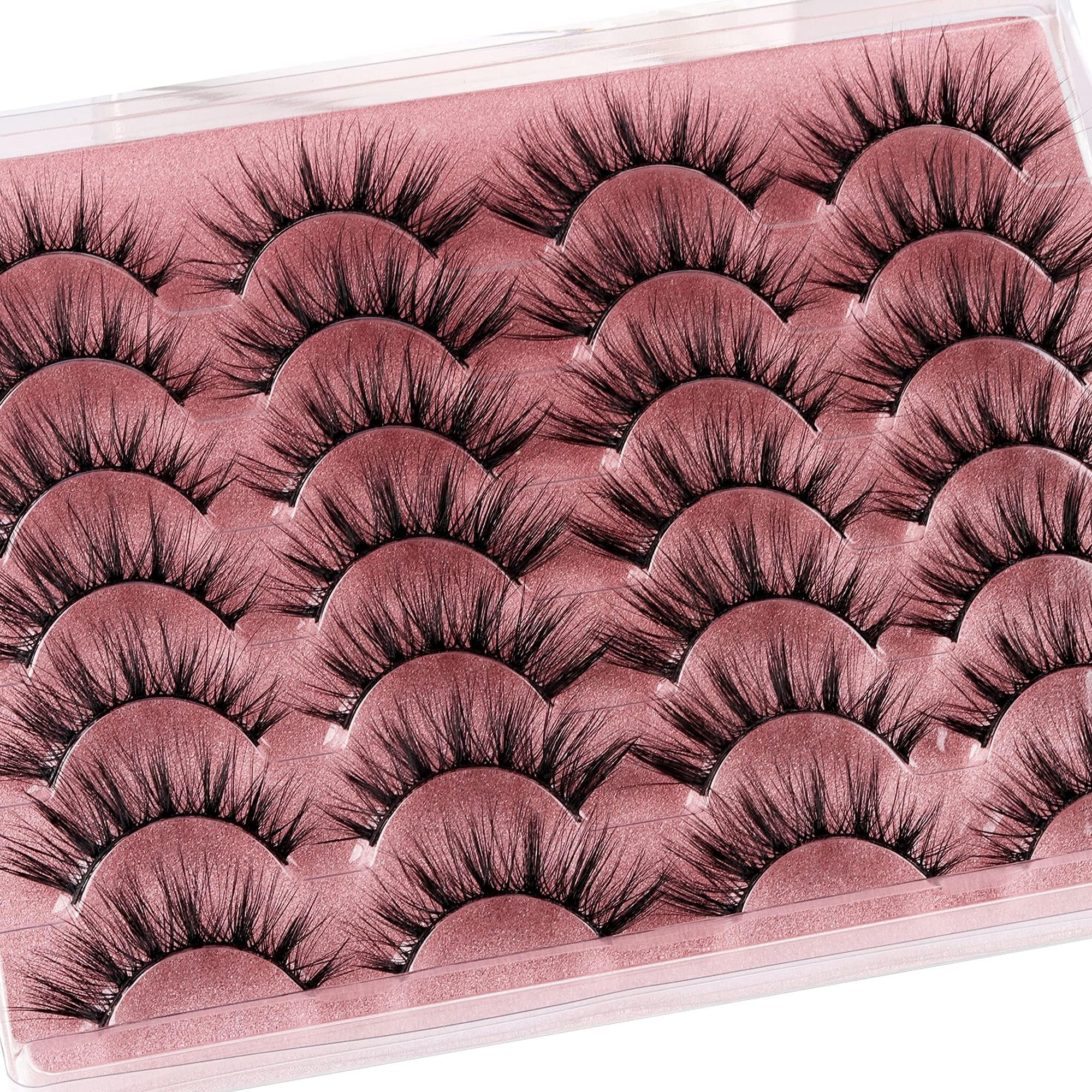 False Eyelashes Wispy Lashes Natural Look Eye Lashes Cat Eye Fake Eyelashes C-Curly False Lashes Volume Handmade Light Volume Eyelashes 14 Pairs Pack by zanlufly