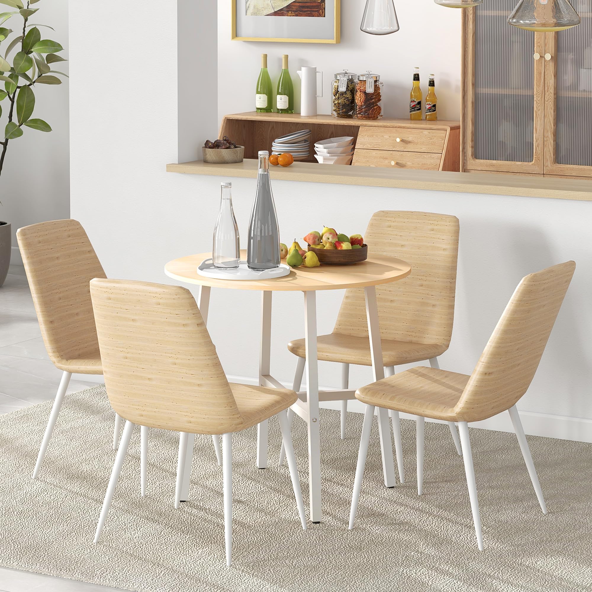 HOMCOM Mesa de Comedor Redonda 4 Personas Ø80x76 cm Natural y Blanco | Mesa de Cocina, Patas de Acero, Salón, Oficina