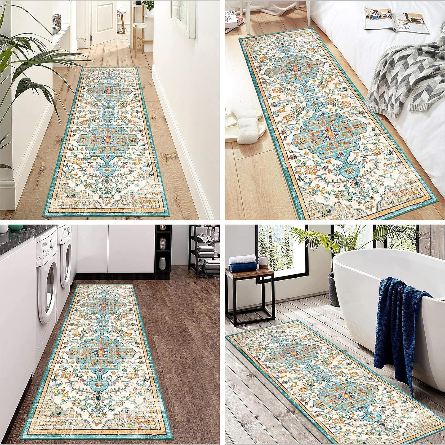 Pauwer Boho Hallway Runner Rug 2x6 Washable Entryway Area Rugs Non Slip Farmhouse Vintage Floor Mat Carpet Runner for Hallways Laundry Room Kitchen Bathroom Bedroom
