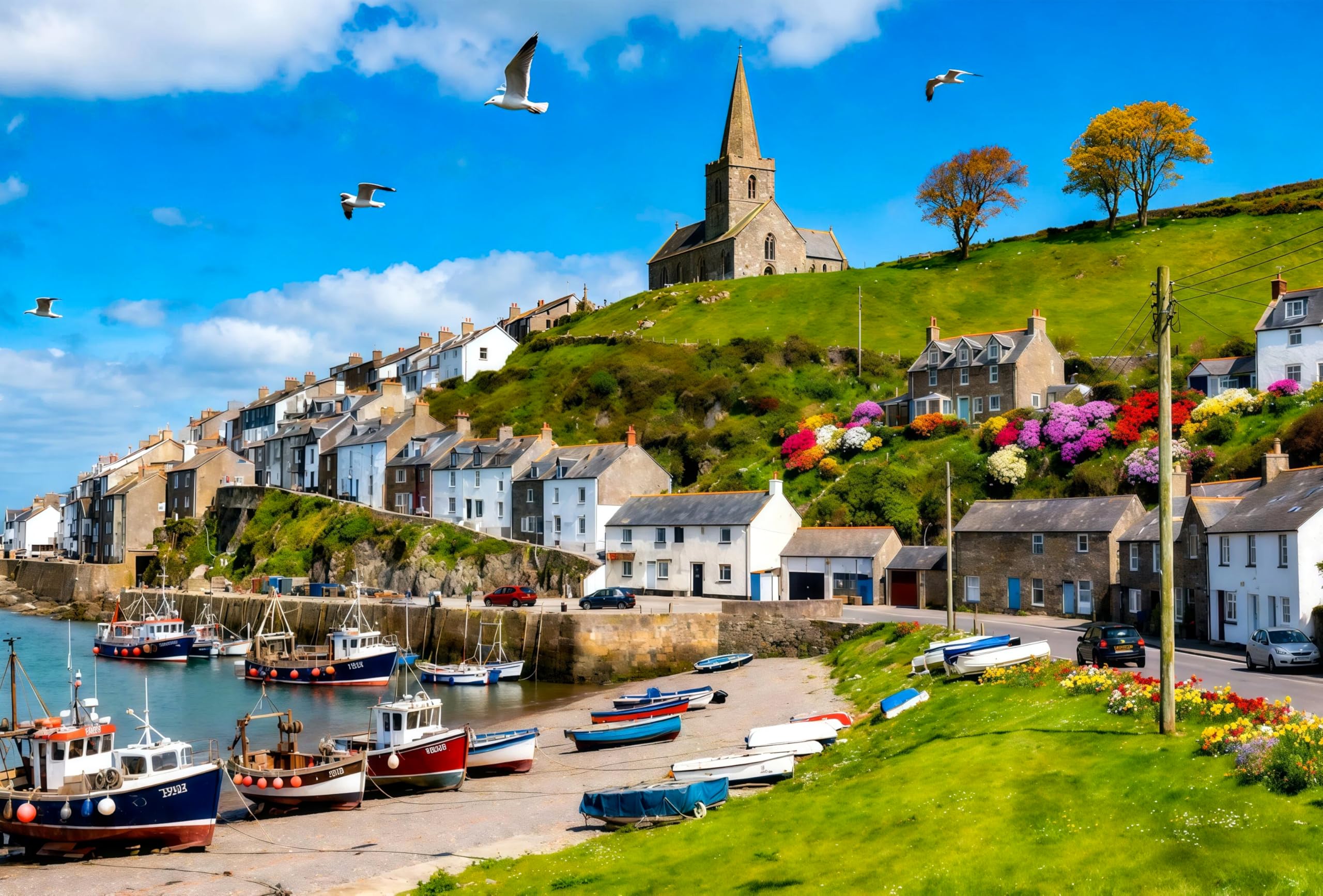 1000 Pieces Jigsaw Puzzle for Adults -Seaside Village Puzzle for Adults 14+ - Recycled Paper Jigsaw Puzzle 1000 Pieces - Fun & Challenging Educational Family Game Great Gift Idea, 70 * 50 cm