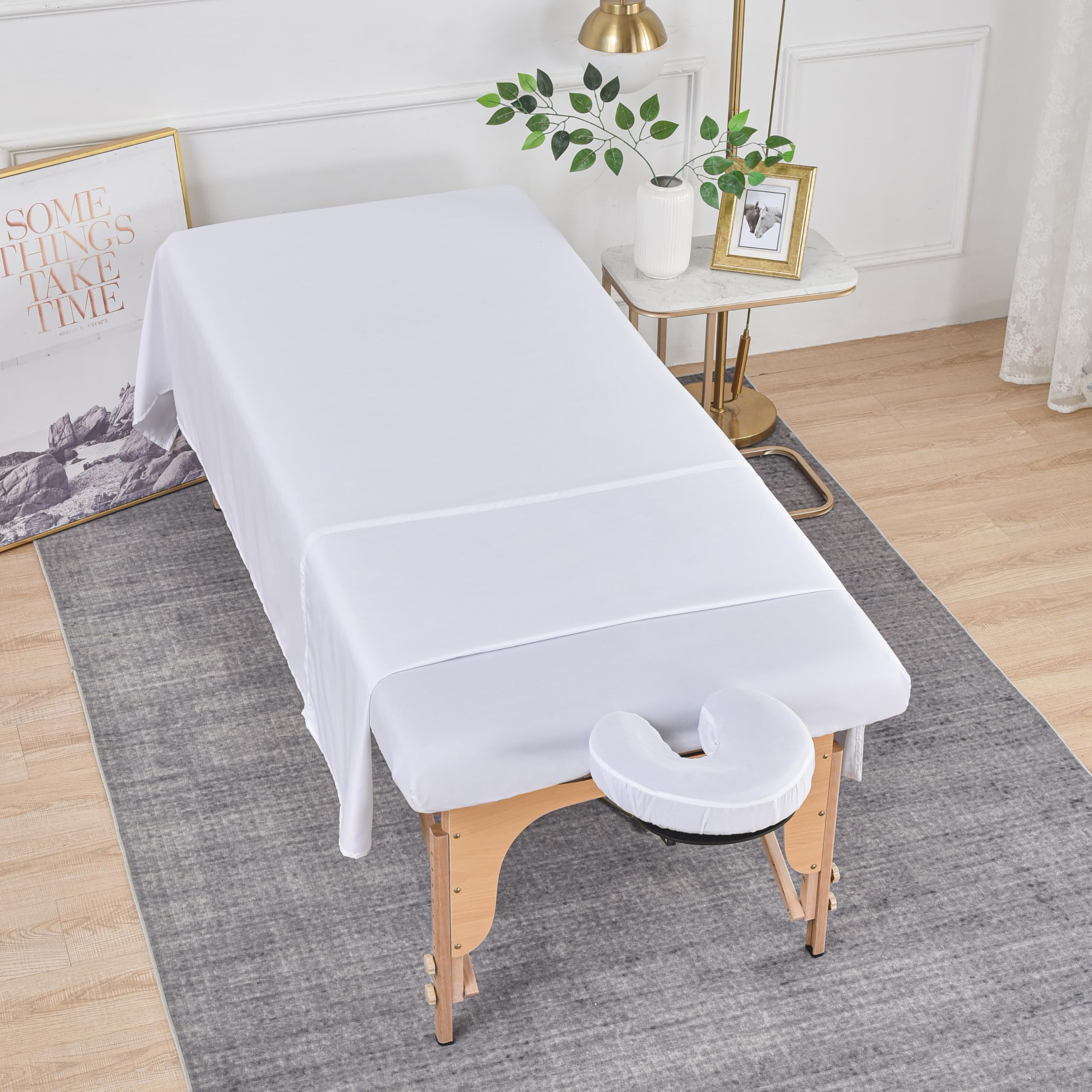 3-parti Copertura stretch per tavoli da massaggio, Lenzuola da massaggio, Set di copertina da letto massaggio con lenzuola, lenzuola e copertina da cuscino a forma di U (Bianco)
