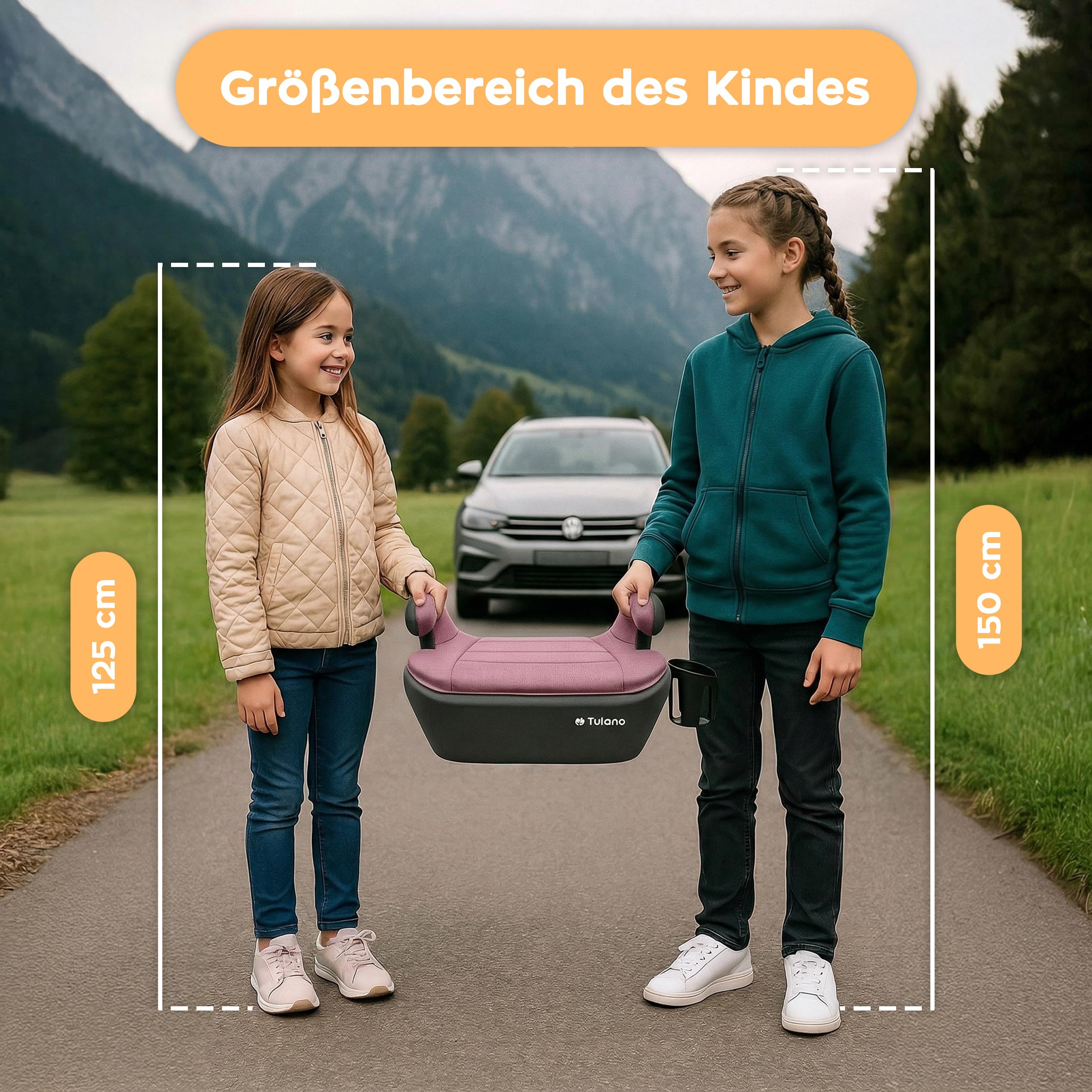 Tulano Cabby 30 Sitzerhöhung Auto ISOFIX, Kindersitzerhöhung Auto 125-150cm | i-Size ECE R129/03 - Kindersitz ab 6 Jahre - Booster Seat mit Getränkehalter - Sitzschale Kinder 15-36 kg - Rosa