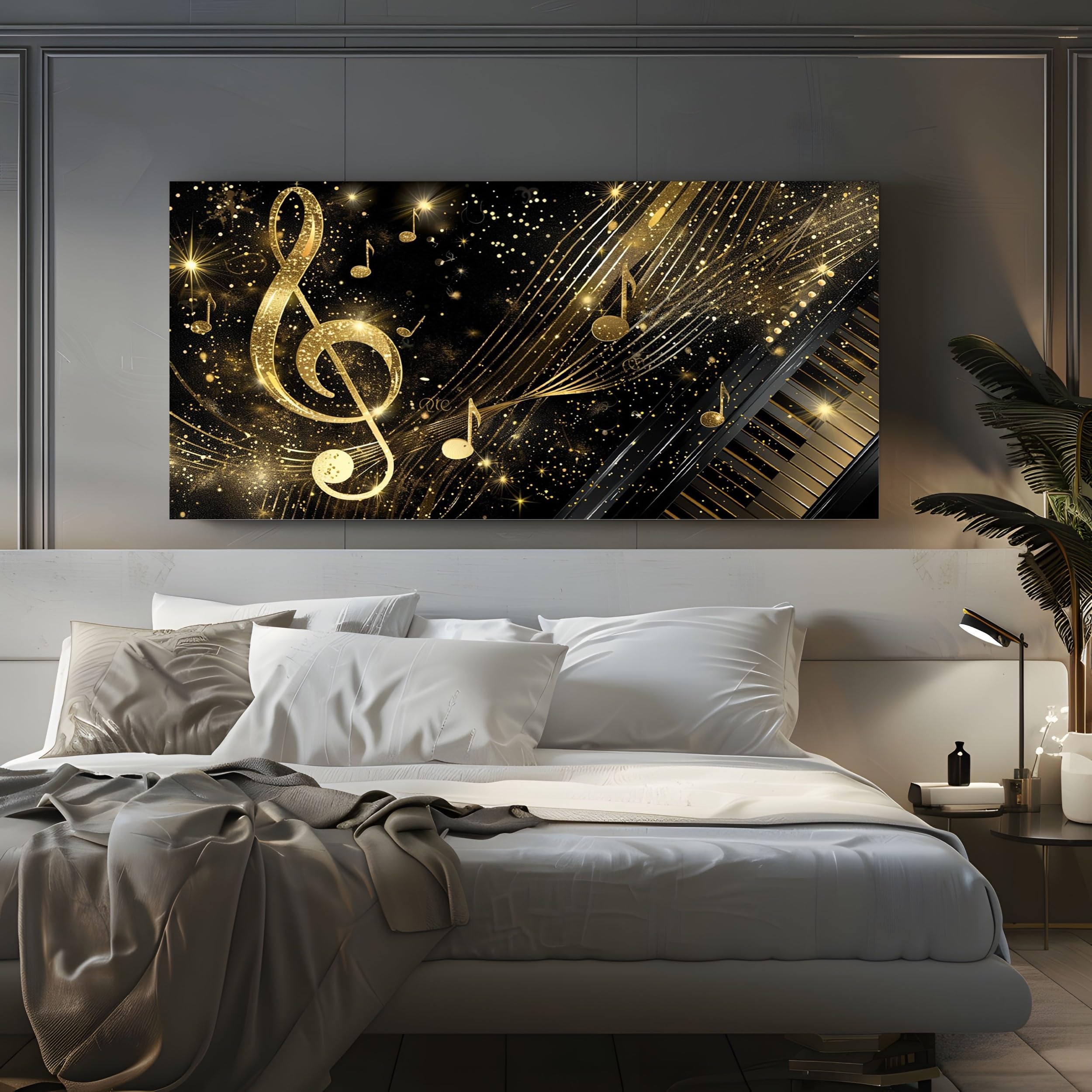 Quadri da Parete Moderni per Soggiorno Musicale Senza Cornice 80x160 cm | Chiave di Violino Stampa su Tela Rock Pianoforte Decorativa per Salotto Lusso Nota Musicale Quadretti per Camera da Letto