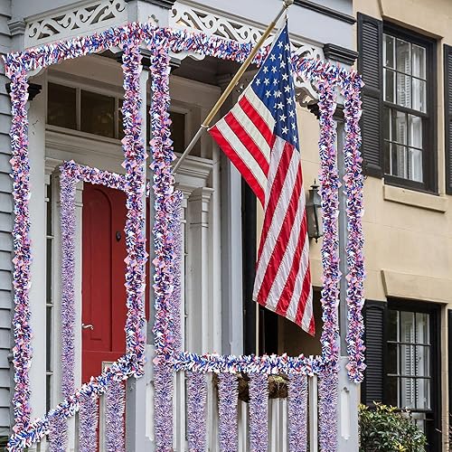 Miniatura 6 de Guirnalda de oropel patriótica del 4 de julio, guirnalda de oropel del Día de la Independencia, decoración roja, blanca, azul, metálica, estrella de