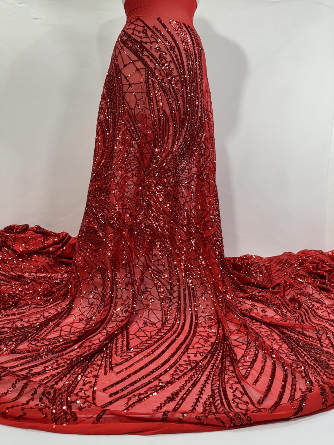 Generic Red 4 Way Stretch Sequins Fabric/Sequin Lace/Wedding Lace/Prom Dress Sequins - Selling by The Yard - For Dresses - Wedding/Prom/Party