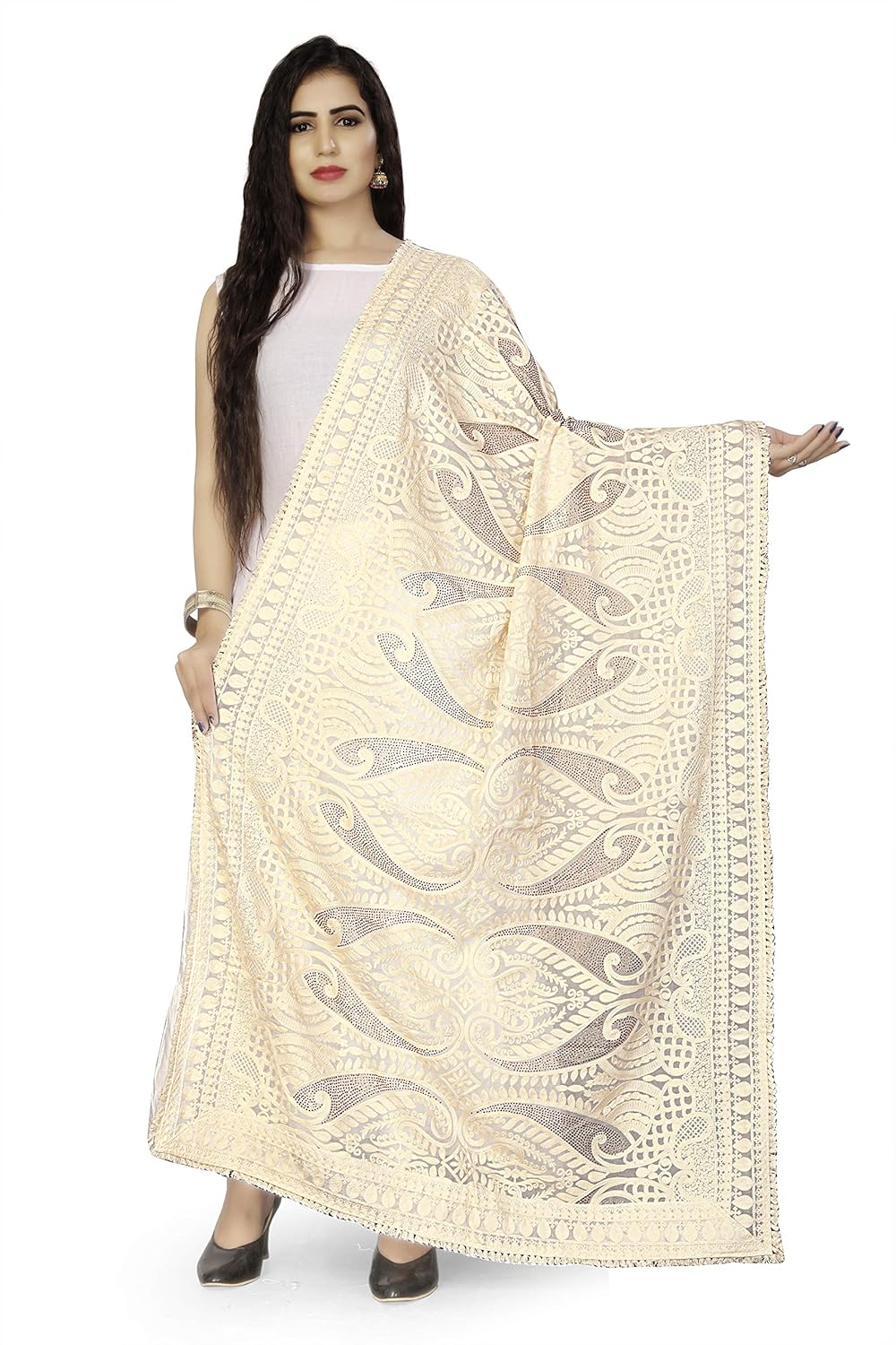 Buy HARI MADHAV DESIGN HMD Women's Pure Kashmiri Embroidered Dupatta with Siroski Work